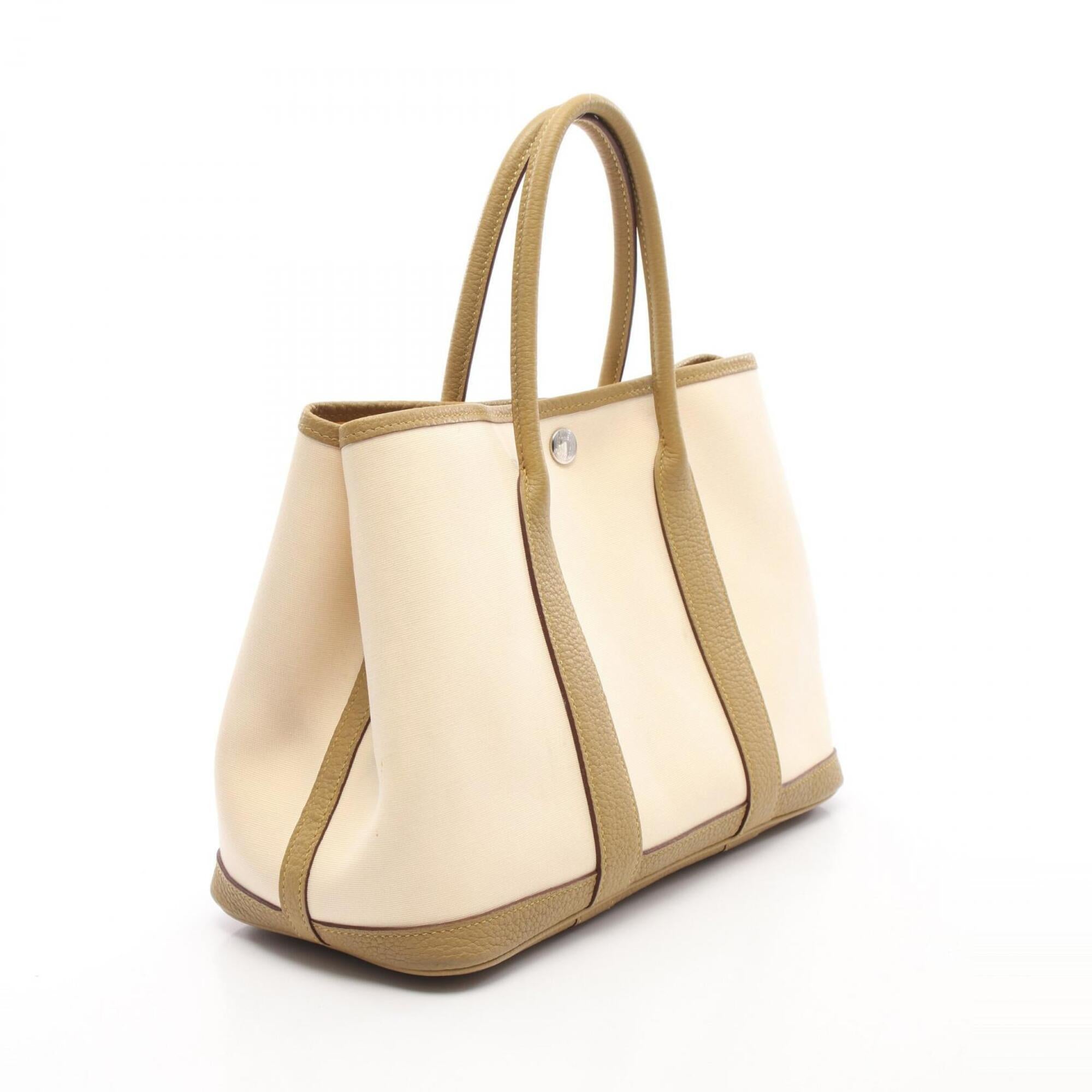 Hermes Ivory Khaki Toile Officier Negonda Leather Handbag Tote Bag (Pre-Owned)