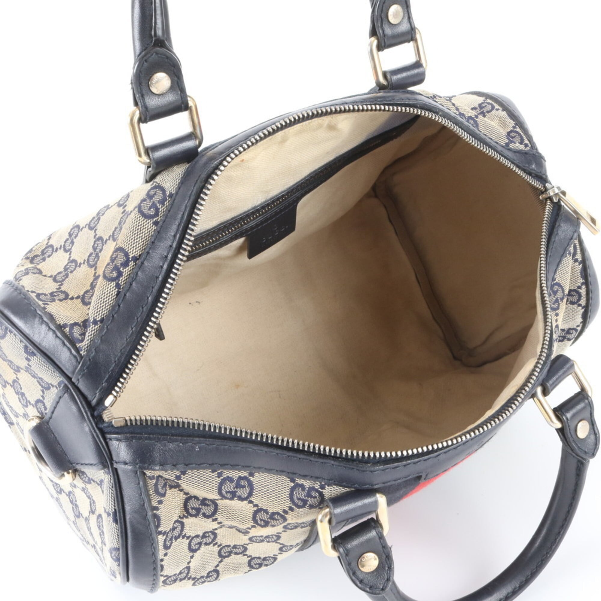 Gucci Gray Navy Leather Canvas Handbag Tote Bag (Pre-Owned)