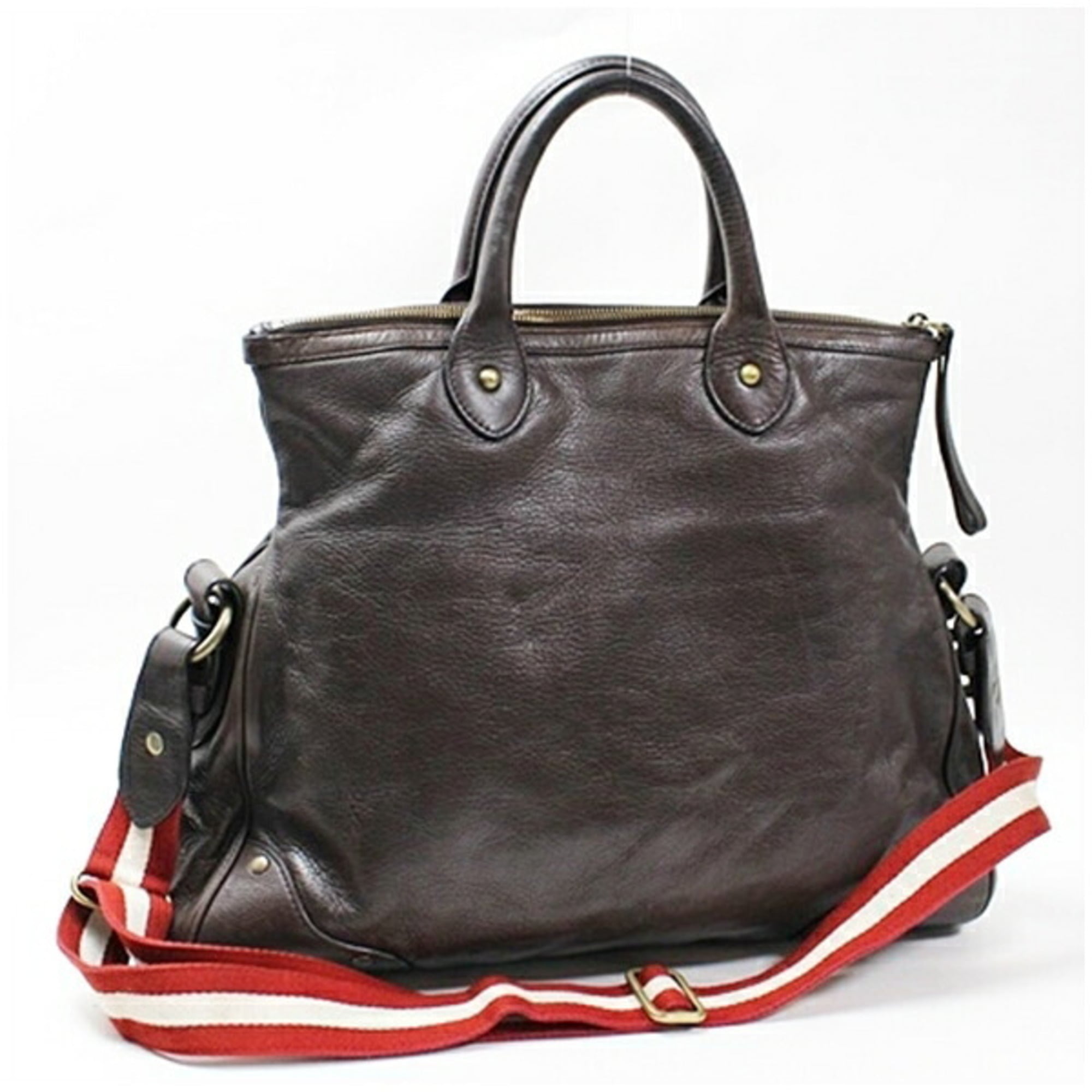 Bally Brown Red Color Leather Tote Bag (Pre-Owned)