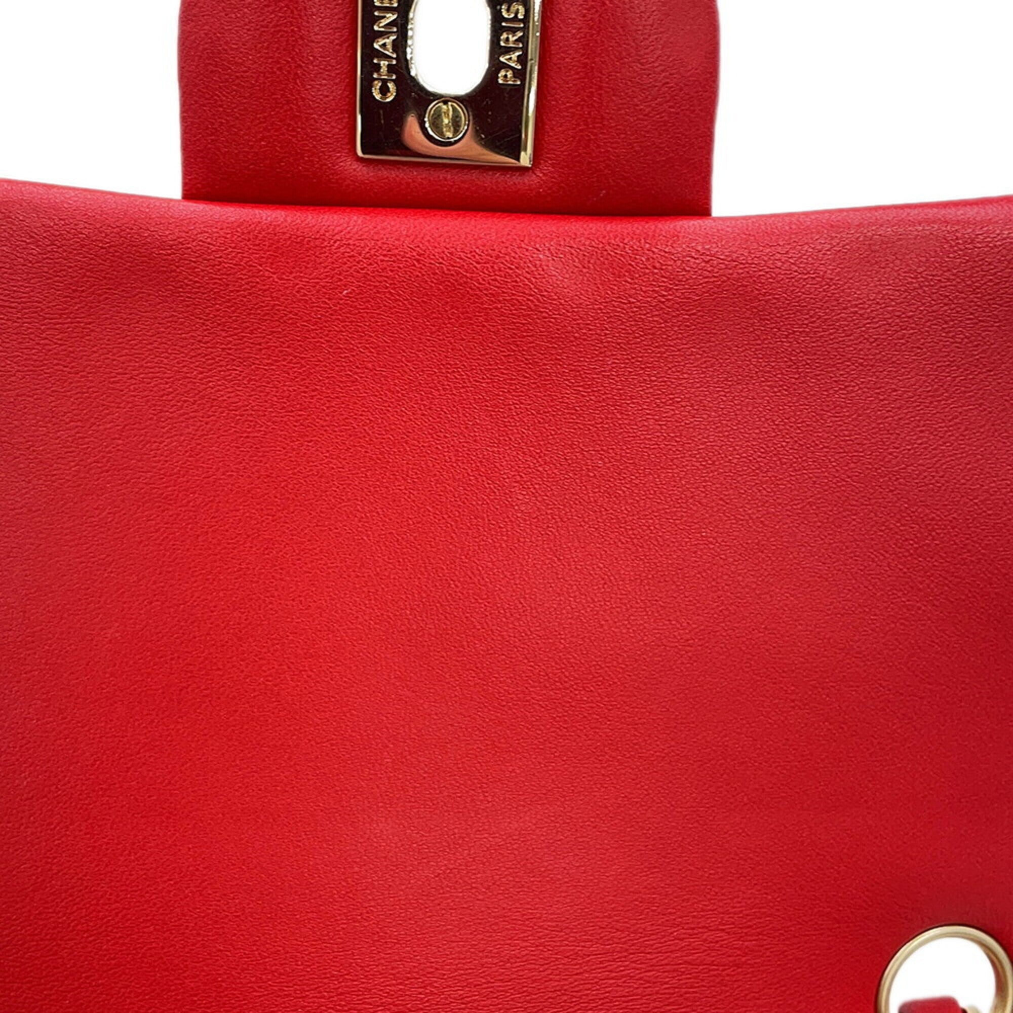 Chanel Matelasse Red Color Leather Handbag Shoulder Bag (Pre-Owned)