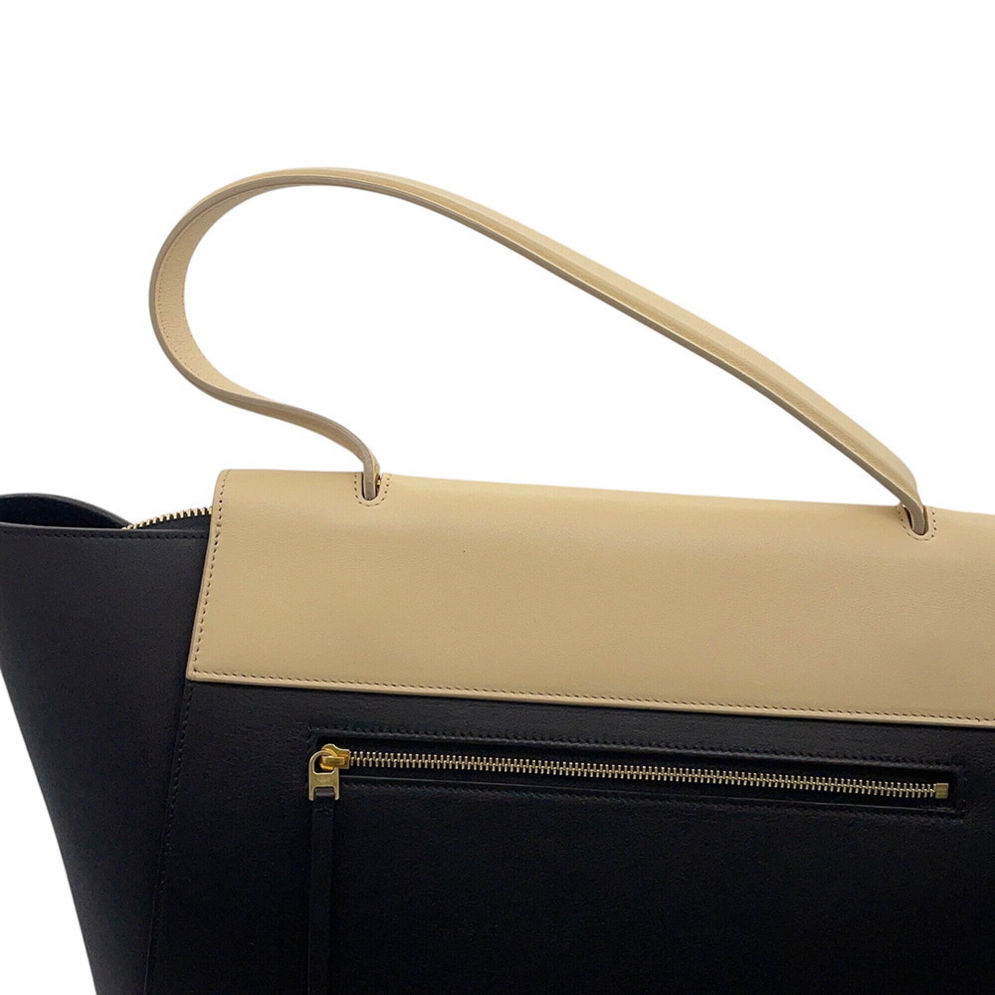 Celine Beige Black Leather Handbag (Pre-Owned)