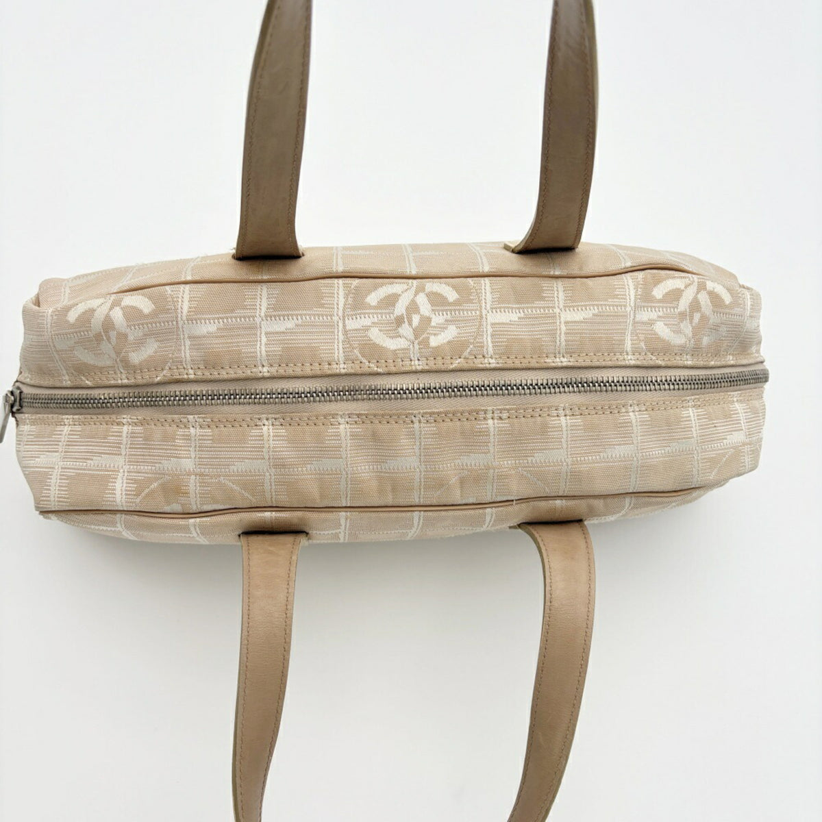 Chanel New Travel Line Beige Nylon Jacquard Leather Boston Bag (Pre-Owned)