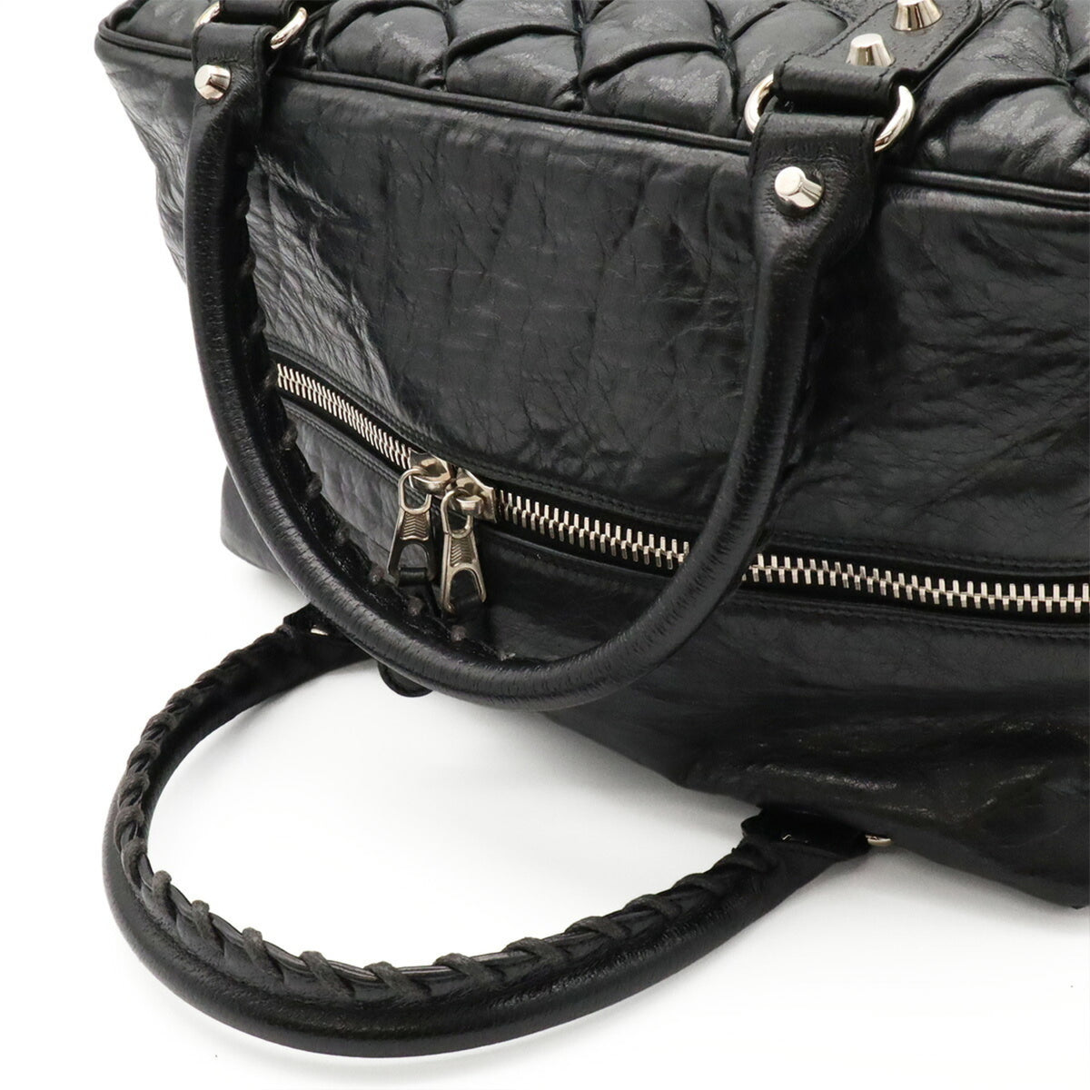 Balenciaga Black Leather Boston Bag Handbag (Pre-Owned)
