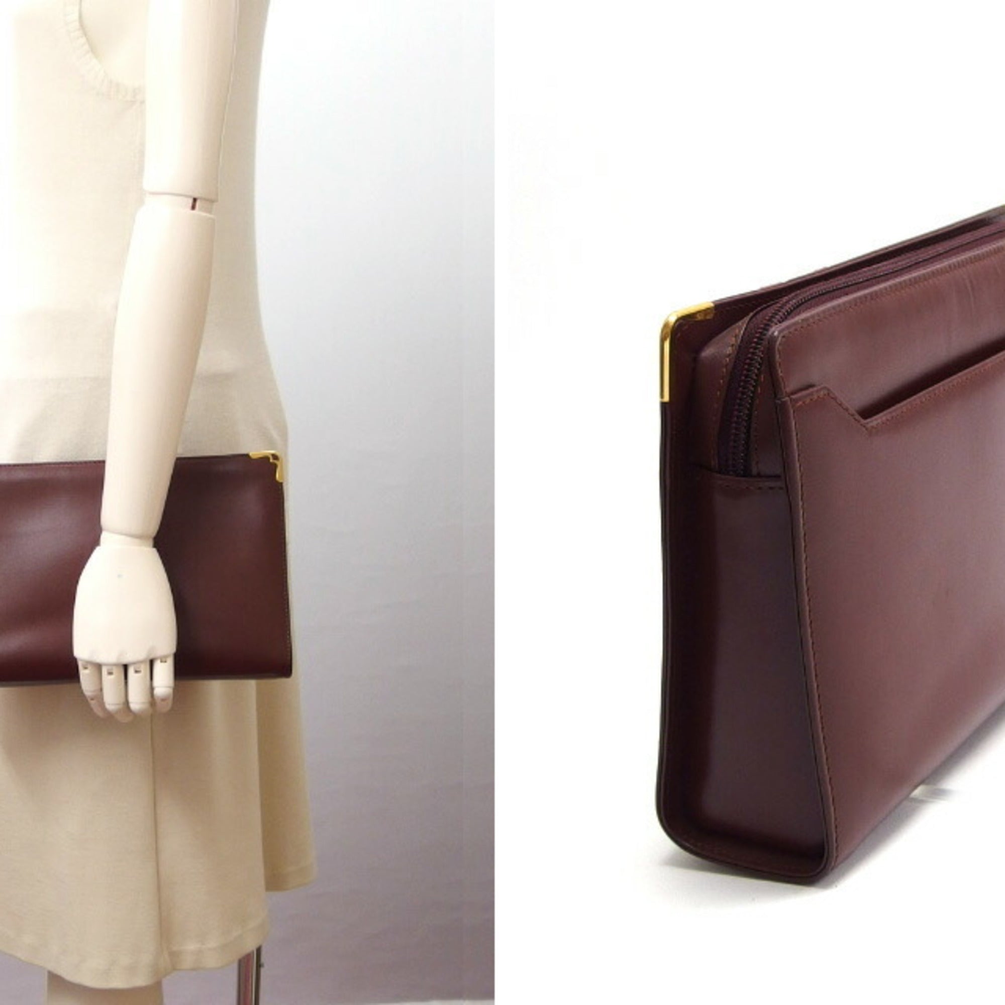 Cartier Bordeaux Red Color Leather Clutch Bag Pouch (Pre-Owned)