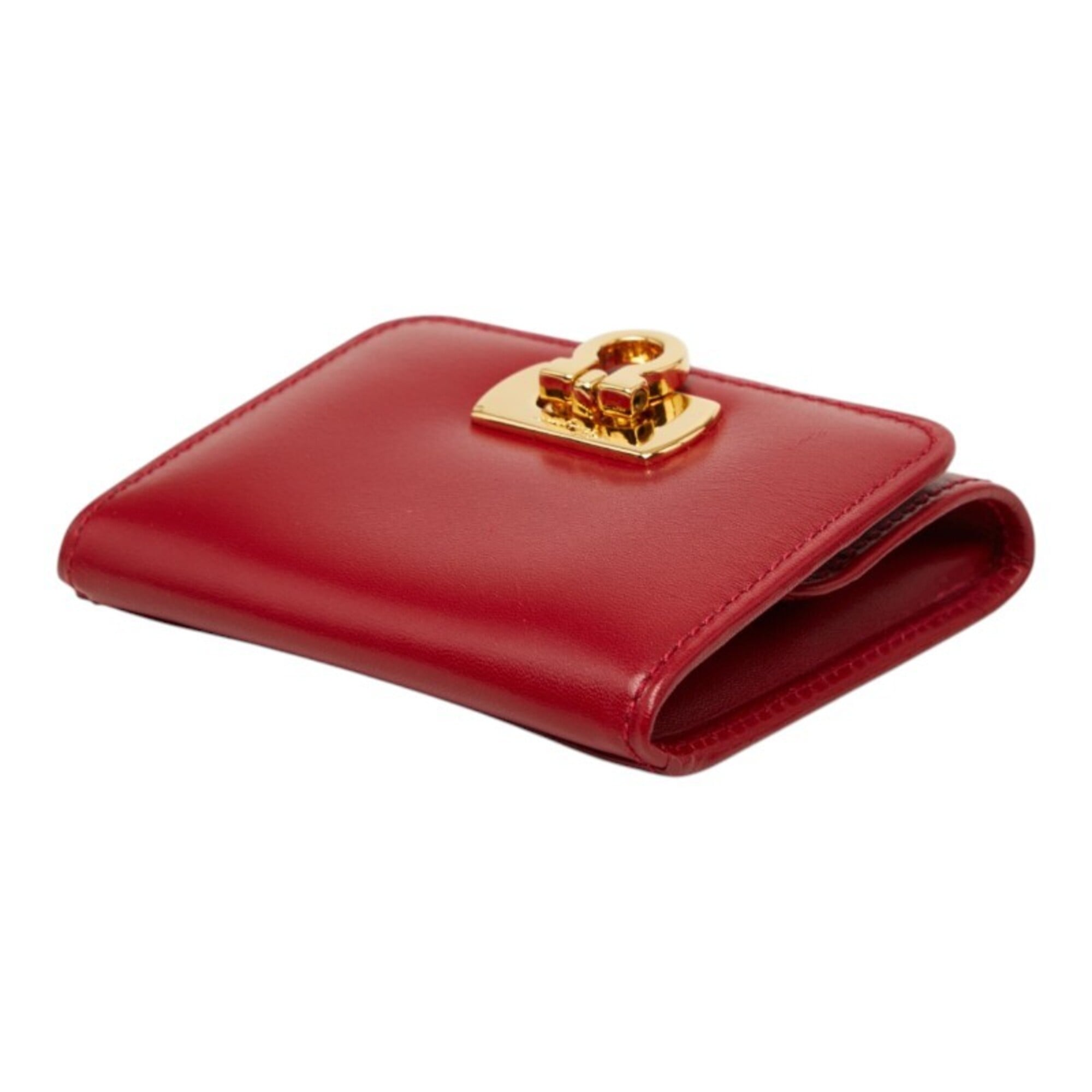 Salvatore Ferragamo Gold Red Color Leather Coin Purse/Coin Case (Pre-Owned)