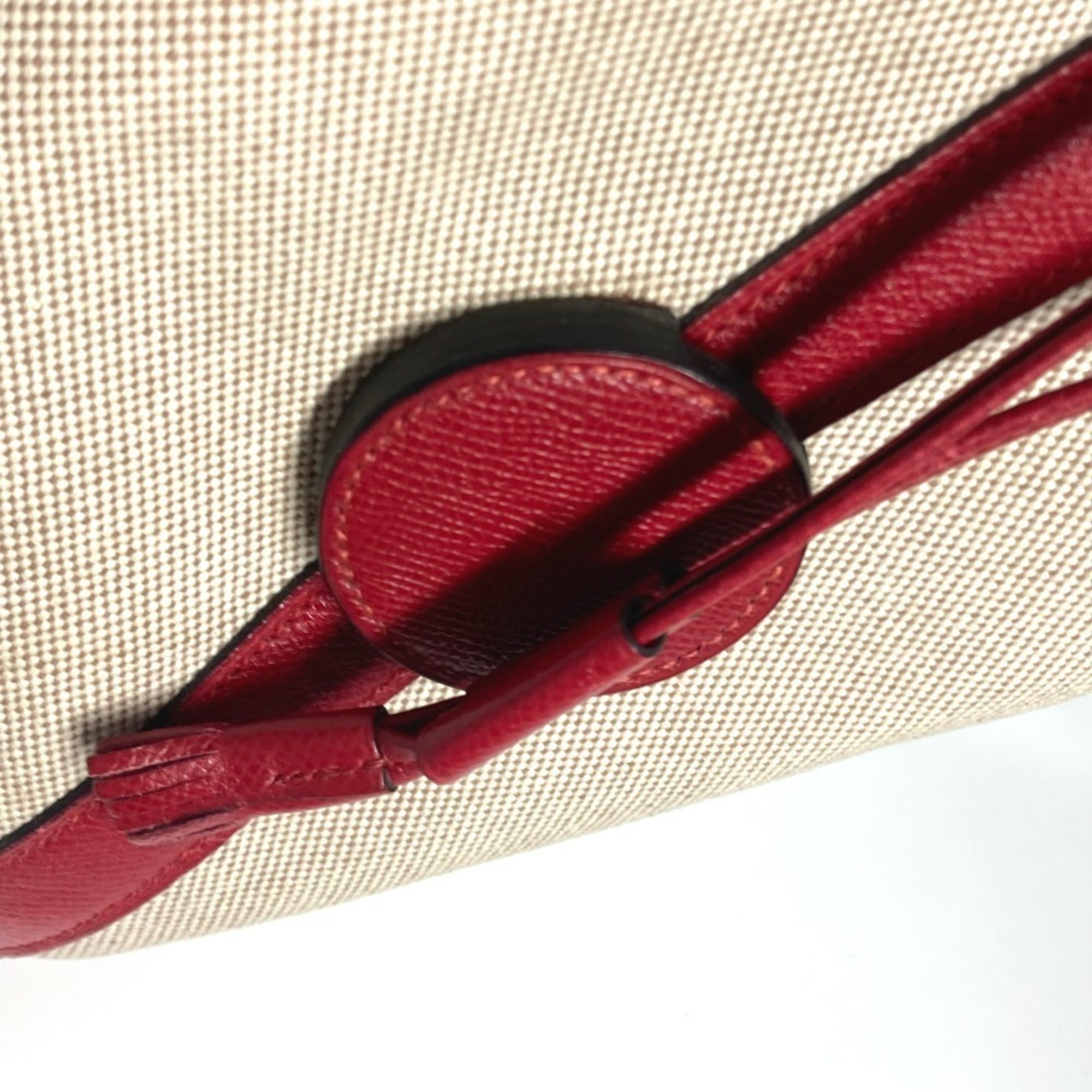 Hermes Beige Red Color Leather Canvas Shoulder Bag (Pre-Owned)