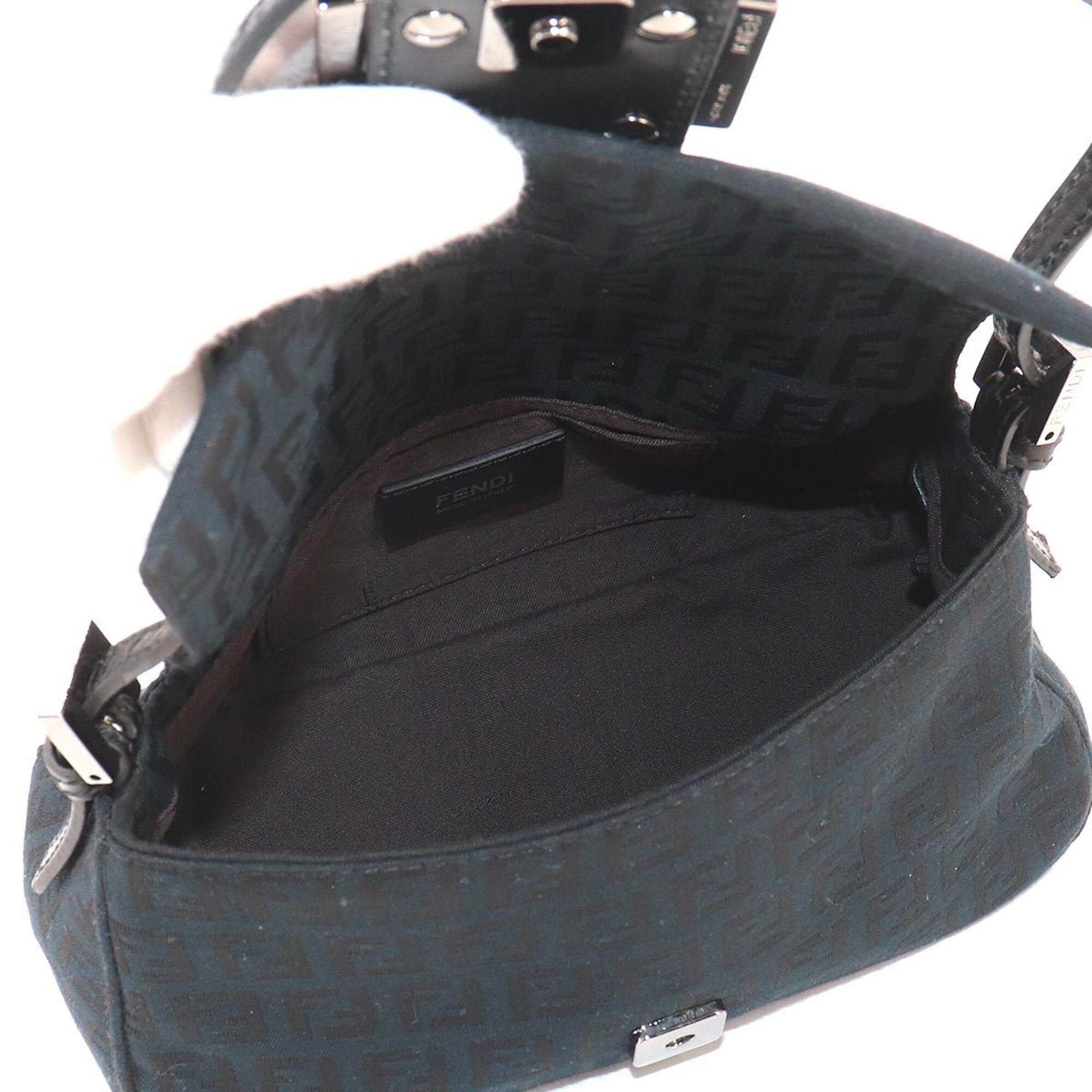 Fendi Zucchino Black Canvas Leather Baguette Bag Handbag Shoulder Bag (Pre-Owned)