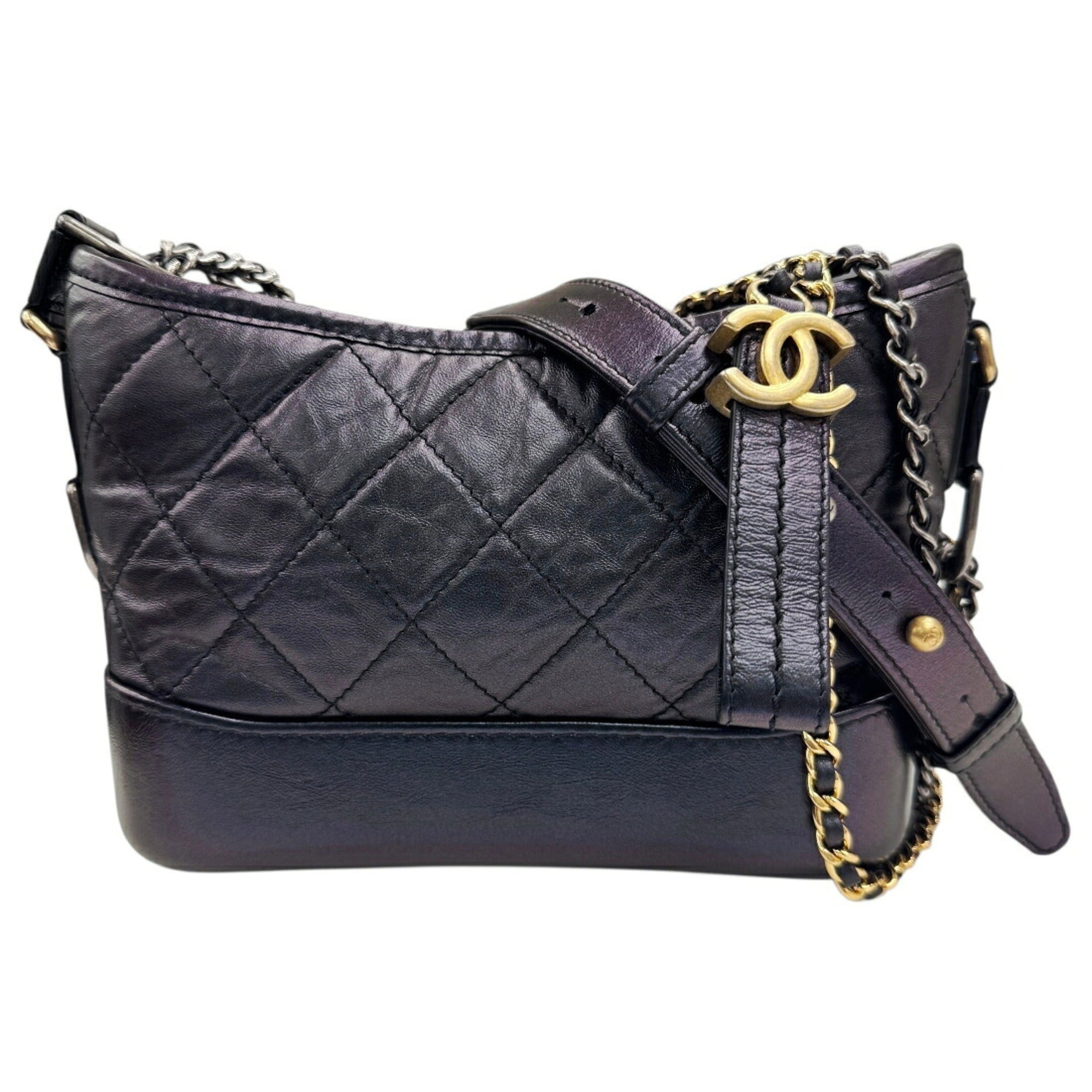 Chanel Metallic Black Leather Shoulder Bag (Pre-Owned)