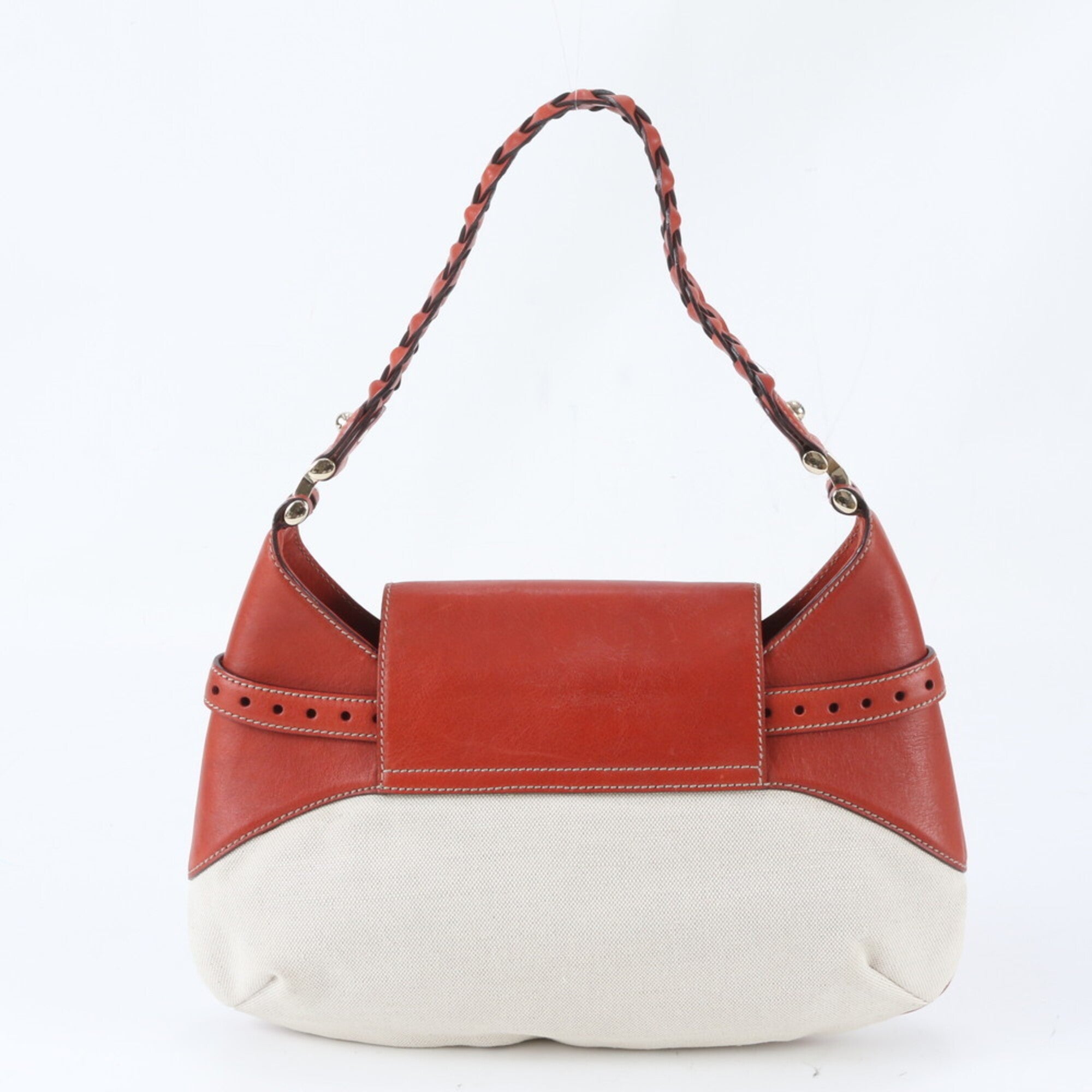 Gucci Horsebit Beige Red Color Leather Canvas Shoulder Bag Tote Bag (Pre-Owned)