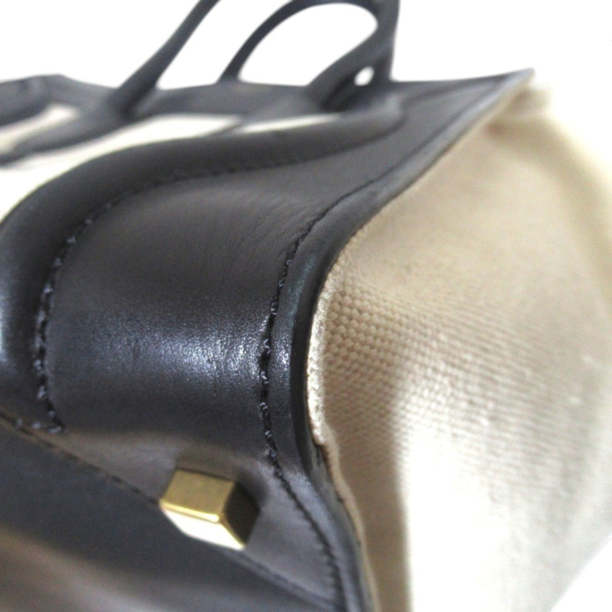 Celine Luggage Black Light Beige Canvas Leather Tote Bag (Pre-Owned)