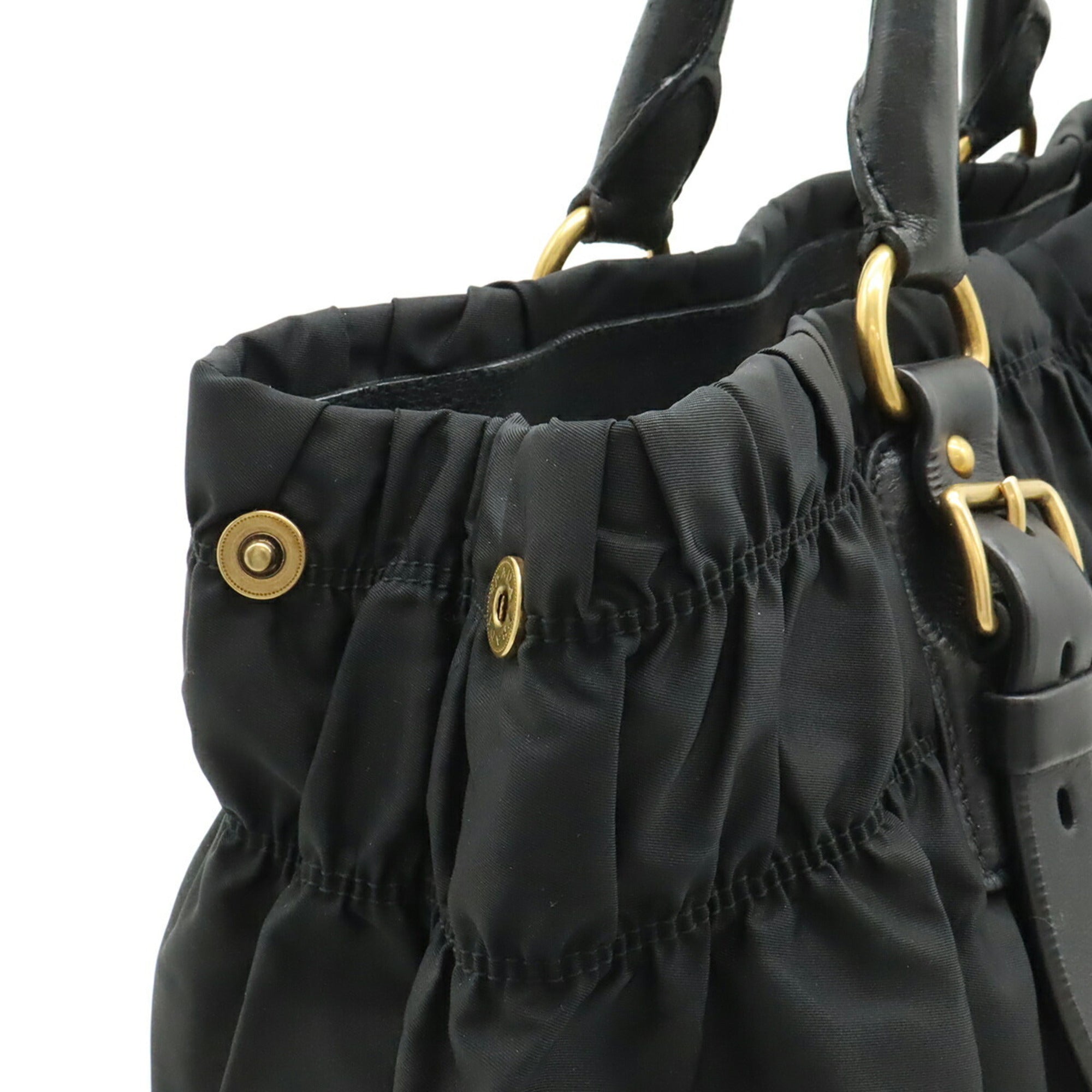 Prada Black Nero Nylon Leather Handbag Tote Bag (Pre-Owned)