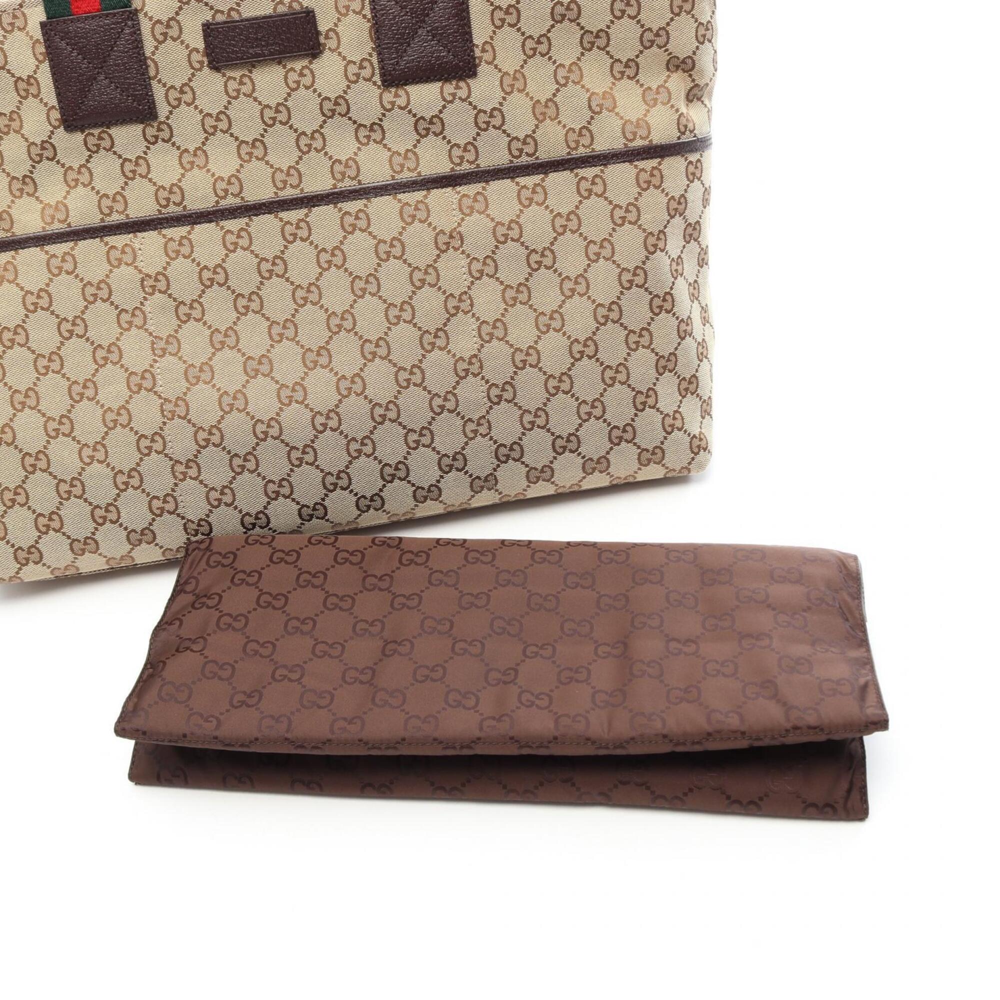 Gucci Beige Brown Canvas Leather Handbag Tote Bag (Pre-Owned)