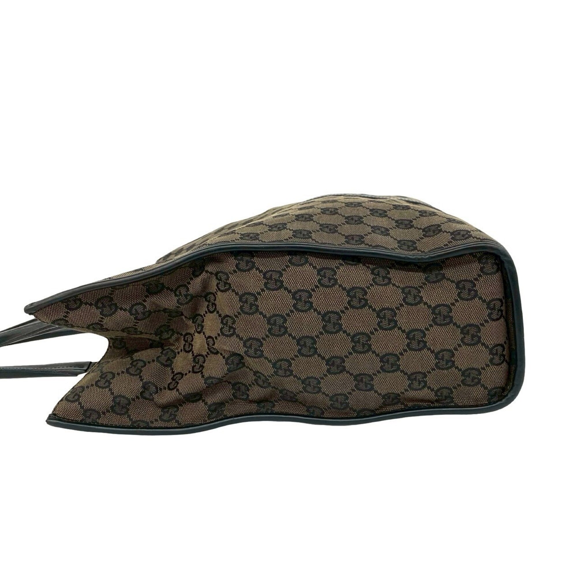 Gucci Black Brown Leather Canvas Boston Bag Handbag (Pre-Owned)