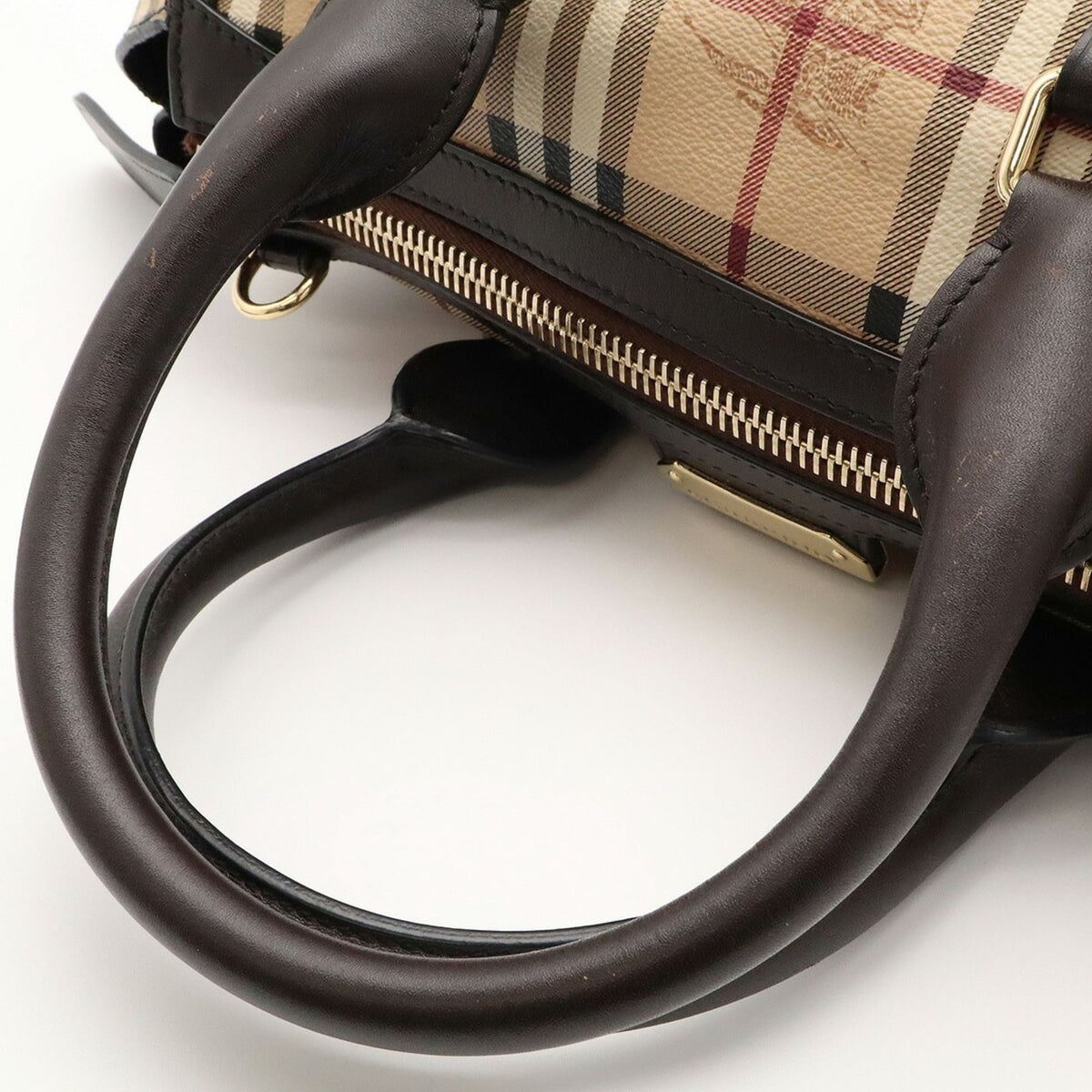 Burberry Beige Dark Brown Red Color Coated Canvas Leather Handbag Shoulder Bag (Pre-Owned)