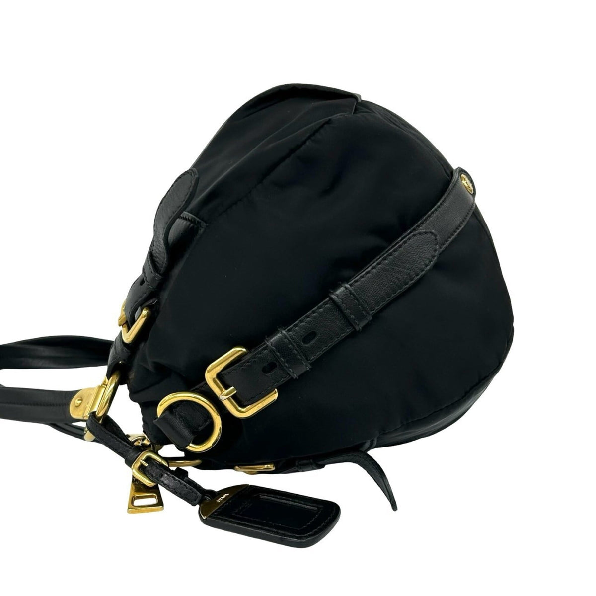 Prada Black Nylon Leather Shoulder Bag Tote Bag (Pre-Owned)