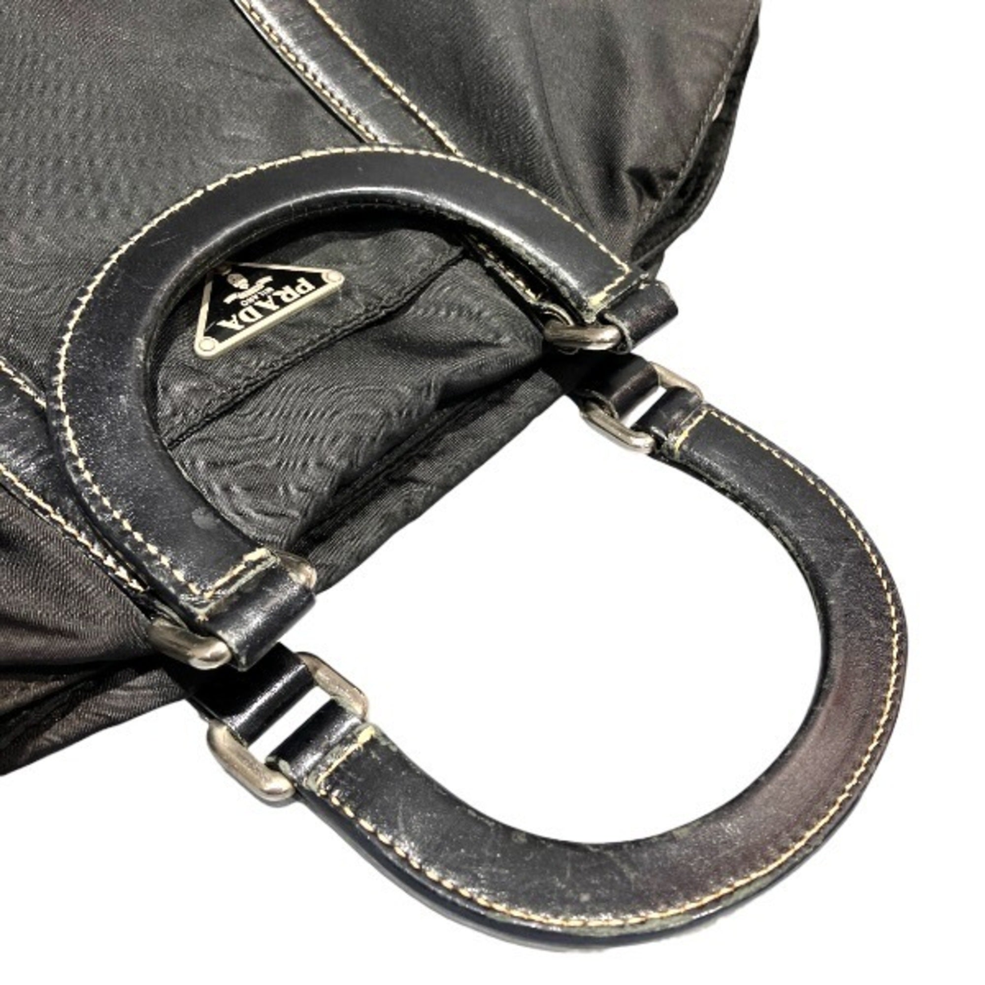 Prada Black Nylon Leather Handbag (Pre-Owned)