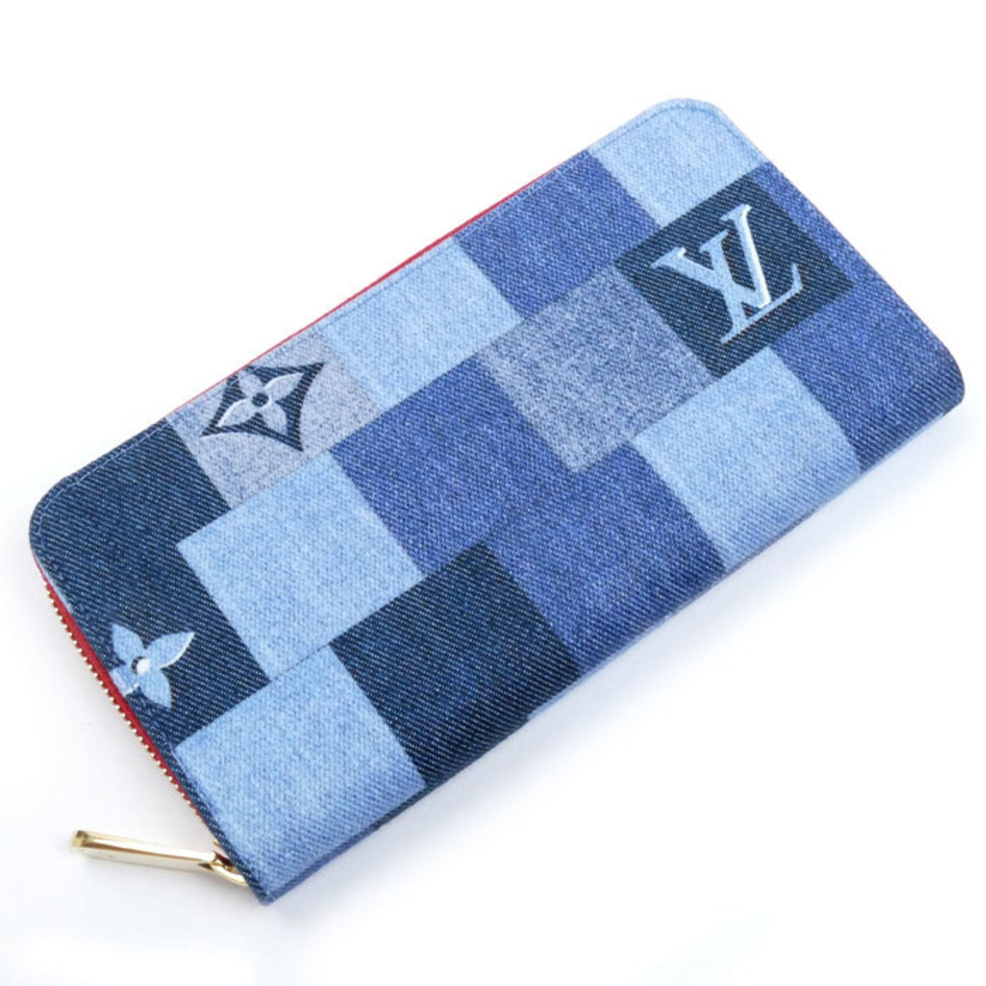 Louis Vuitton Blue Red Color Monogram Denim Long Wallet (Bi-Fold) (Pre-Owned)