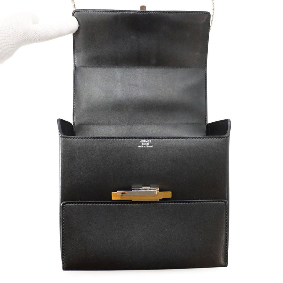 Hermes Black Tadelakt Leather Handbag (Pre-Owned)