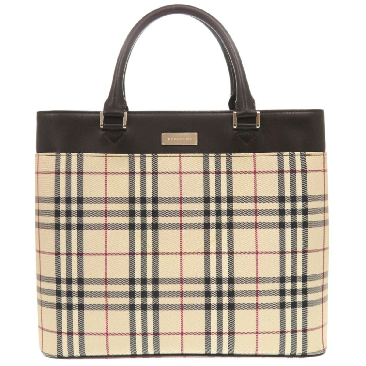 Burberry Beige Dark Brown Canvas Handbag (Pre-Owned)