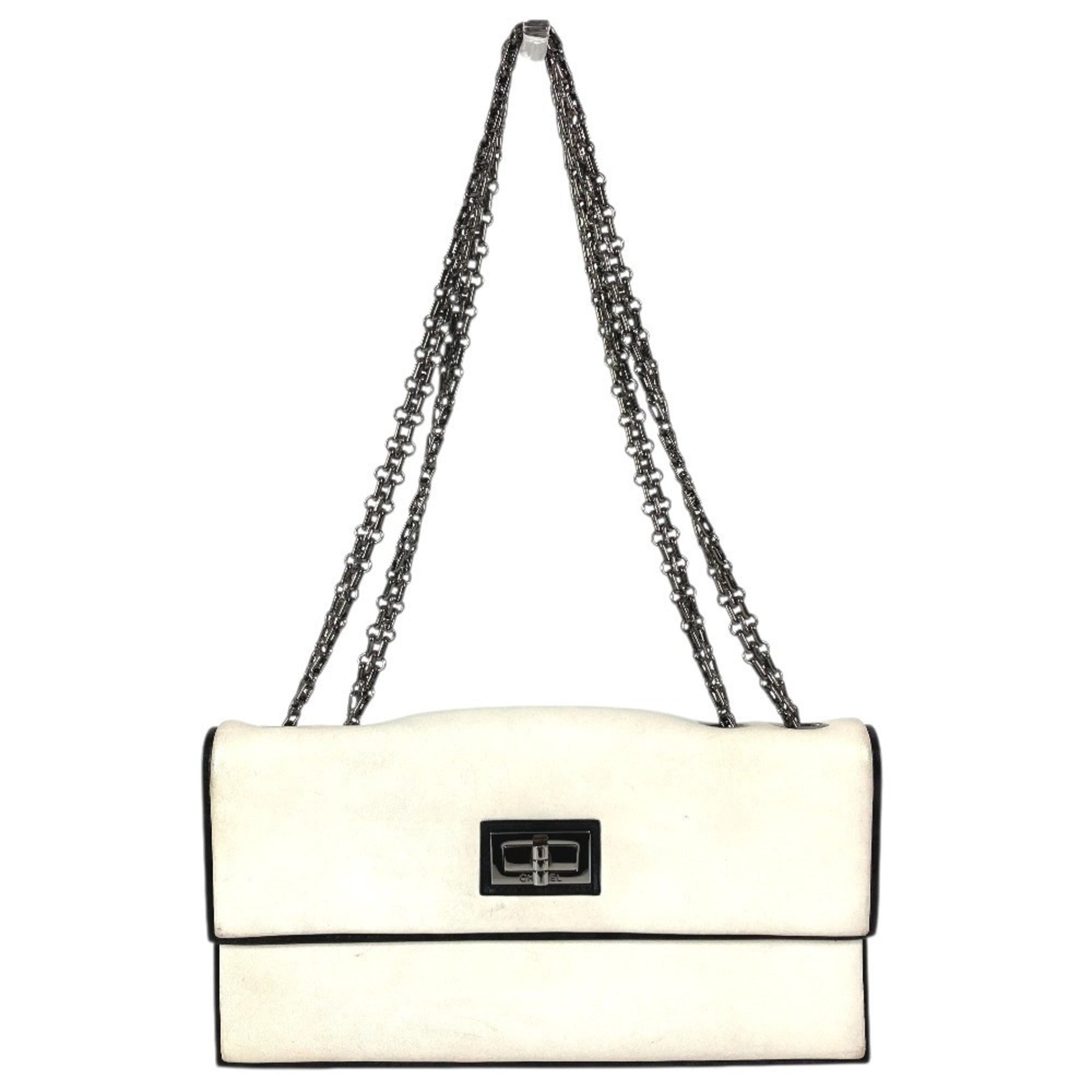 Chanel 2.55 Black White Leather Shoulder Bag (Pre-Owned)