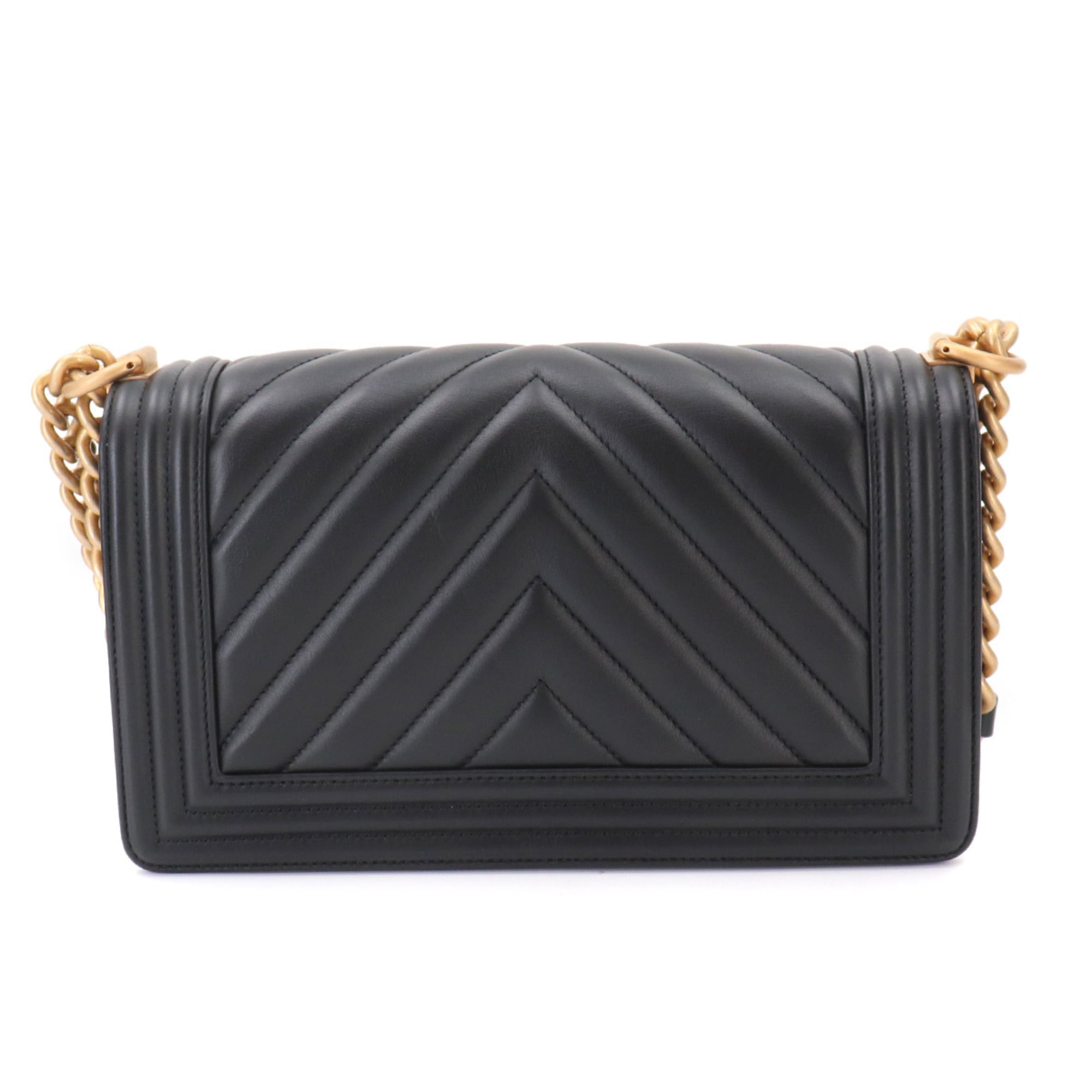 Chanel Chevron (V Stitch) Black Leather Handbag Shoulder Bag (Pre-Owned)