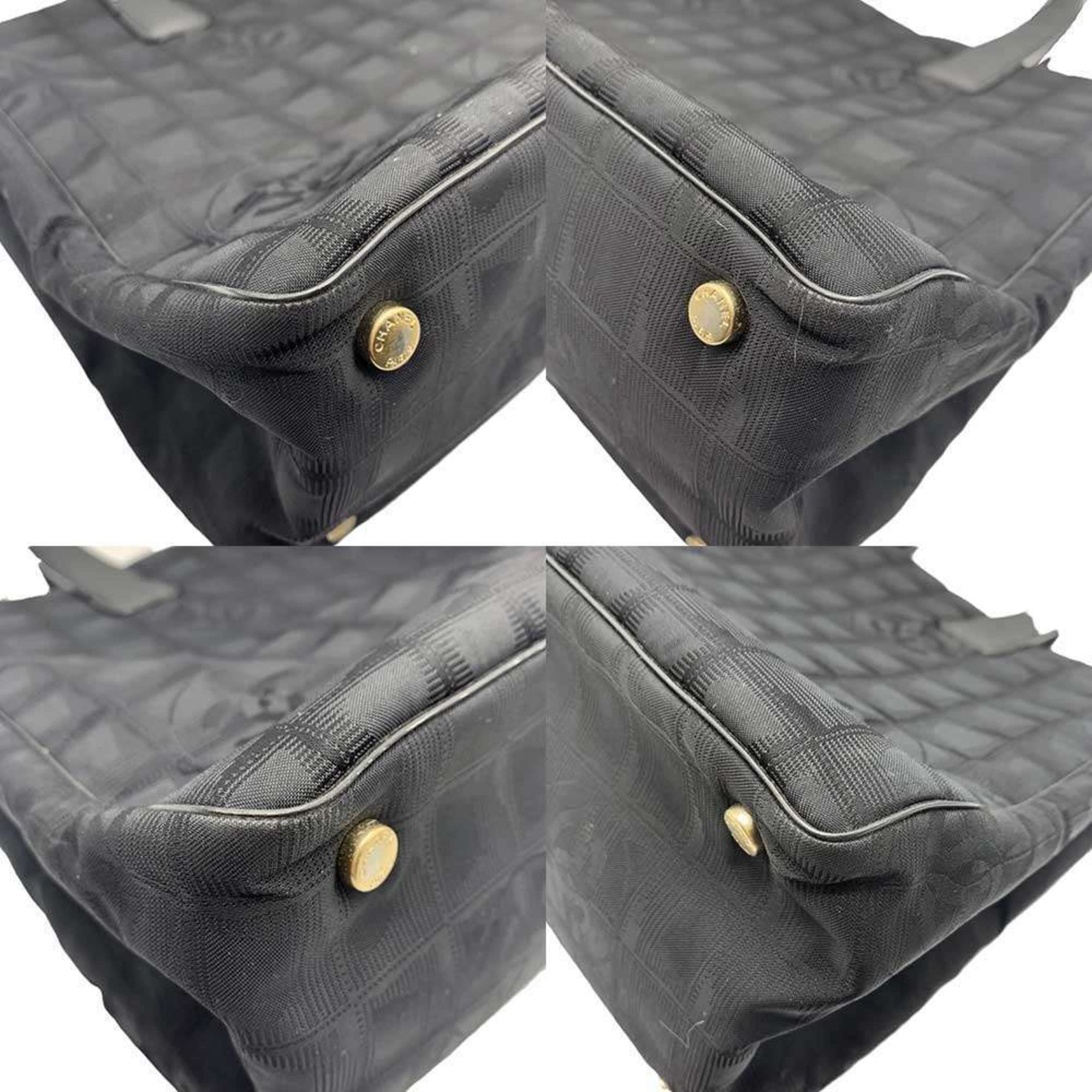 Chanel Black New Travel Line Leather Shoulder Bag Tote Bag (Pre-Owned)