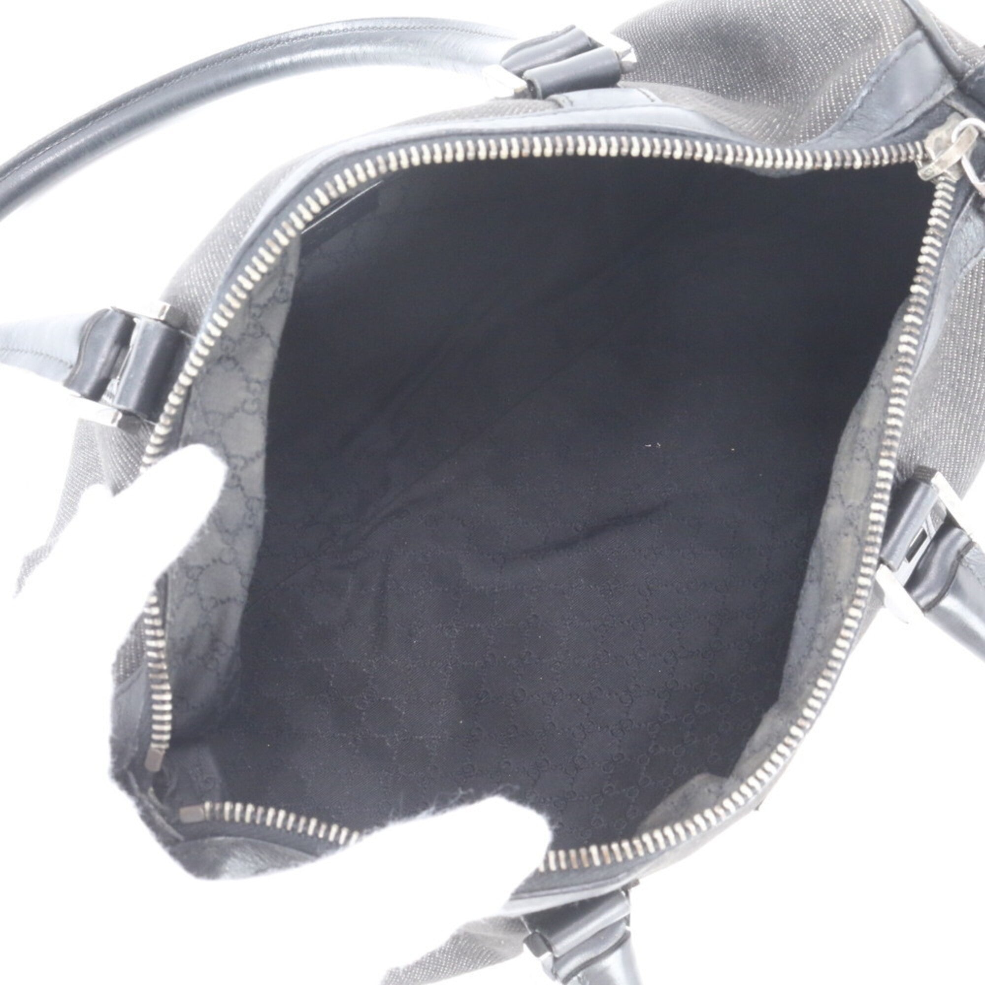 Gucci Black Leather Canvas Handbag Tote Bag (Pre-Owned)