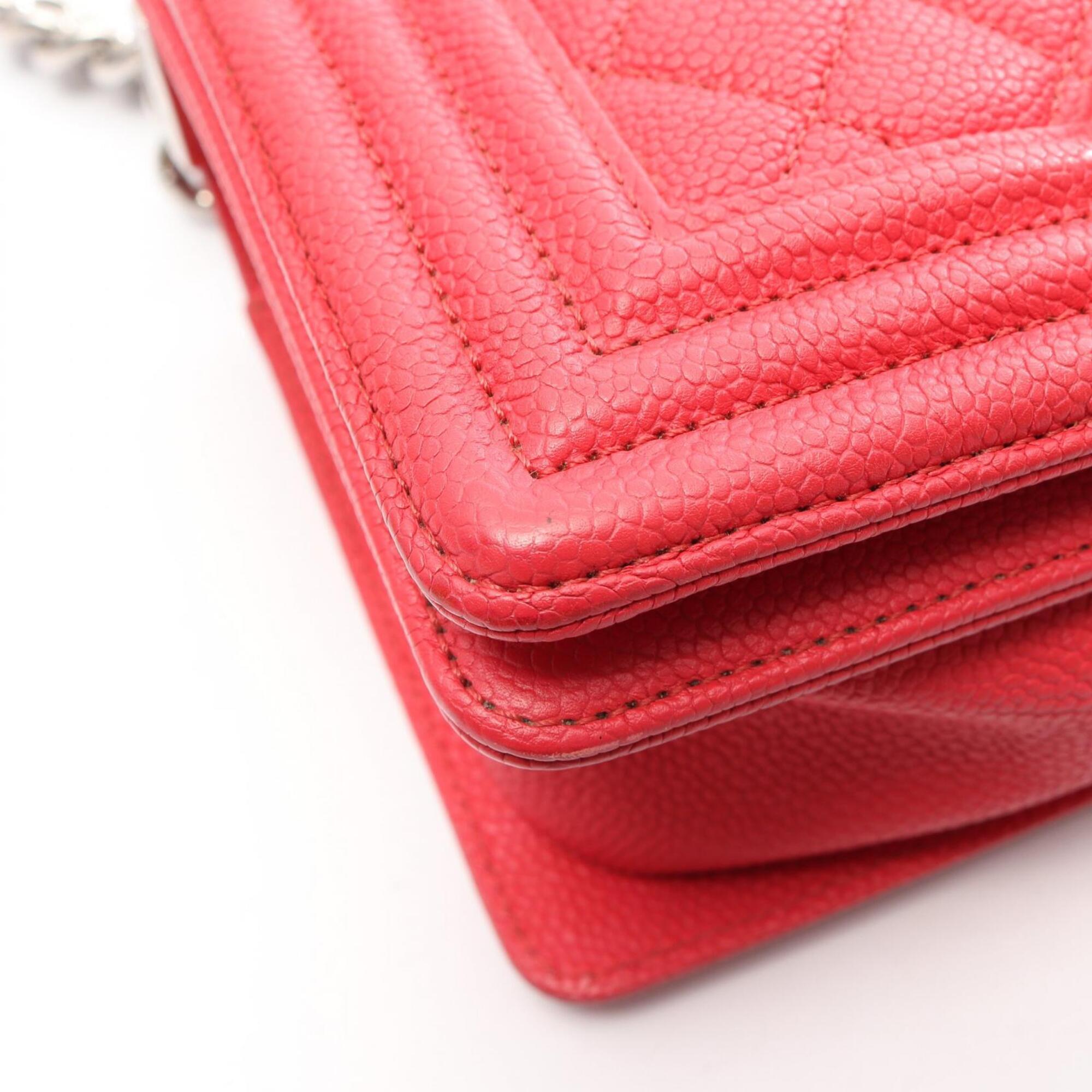 Chanel Red Color Grained Calfskin Handbag Shoulder Bag (Pre-Owned)