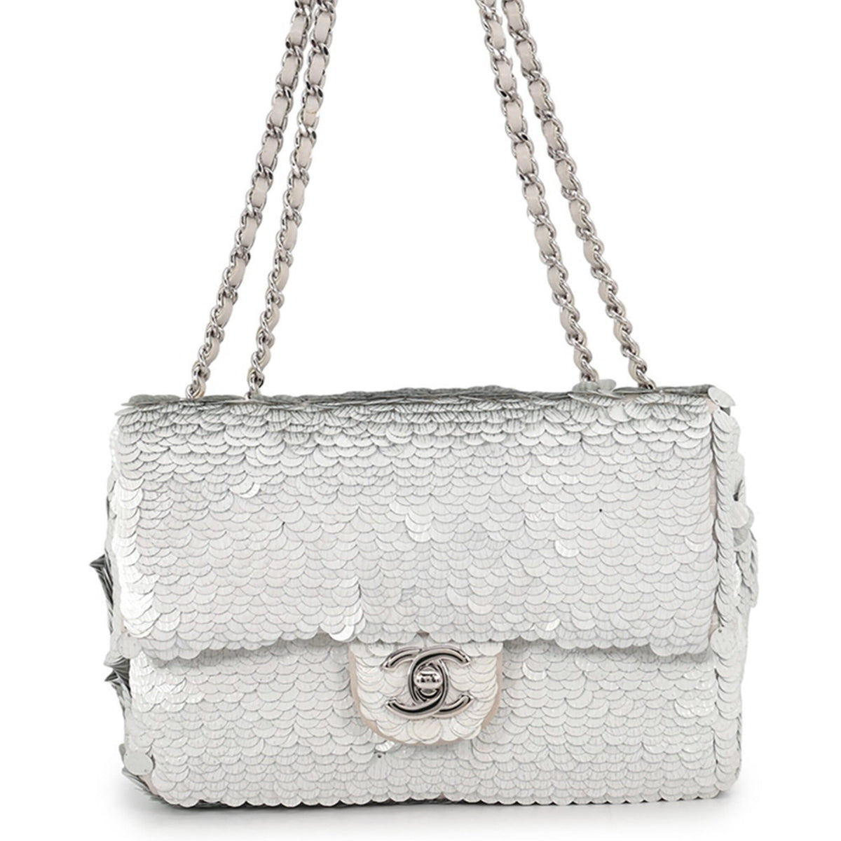 Chanel Silver Spangles Leather Handbag Shoulder Bag (Pre-Owned)