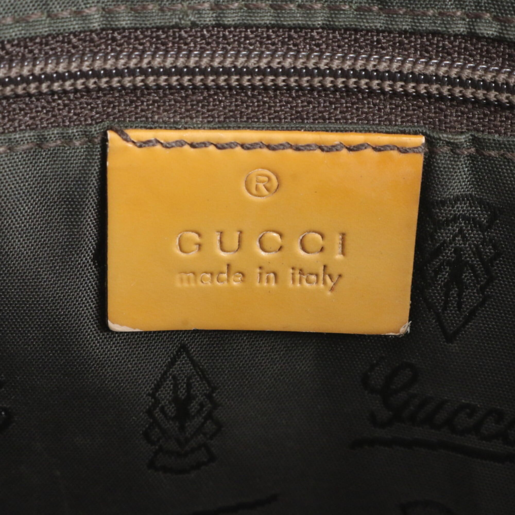 Gucci Beige Yellow Leather Canvas Handbag Shoulder Bag Tote Bag (Pre-Owned)