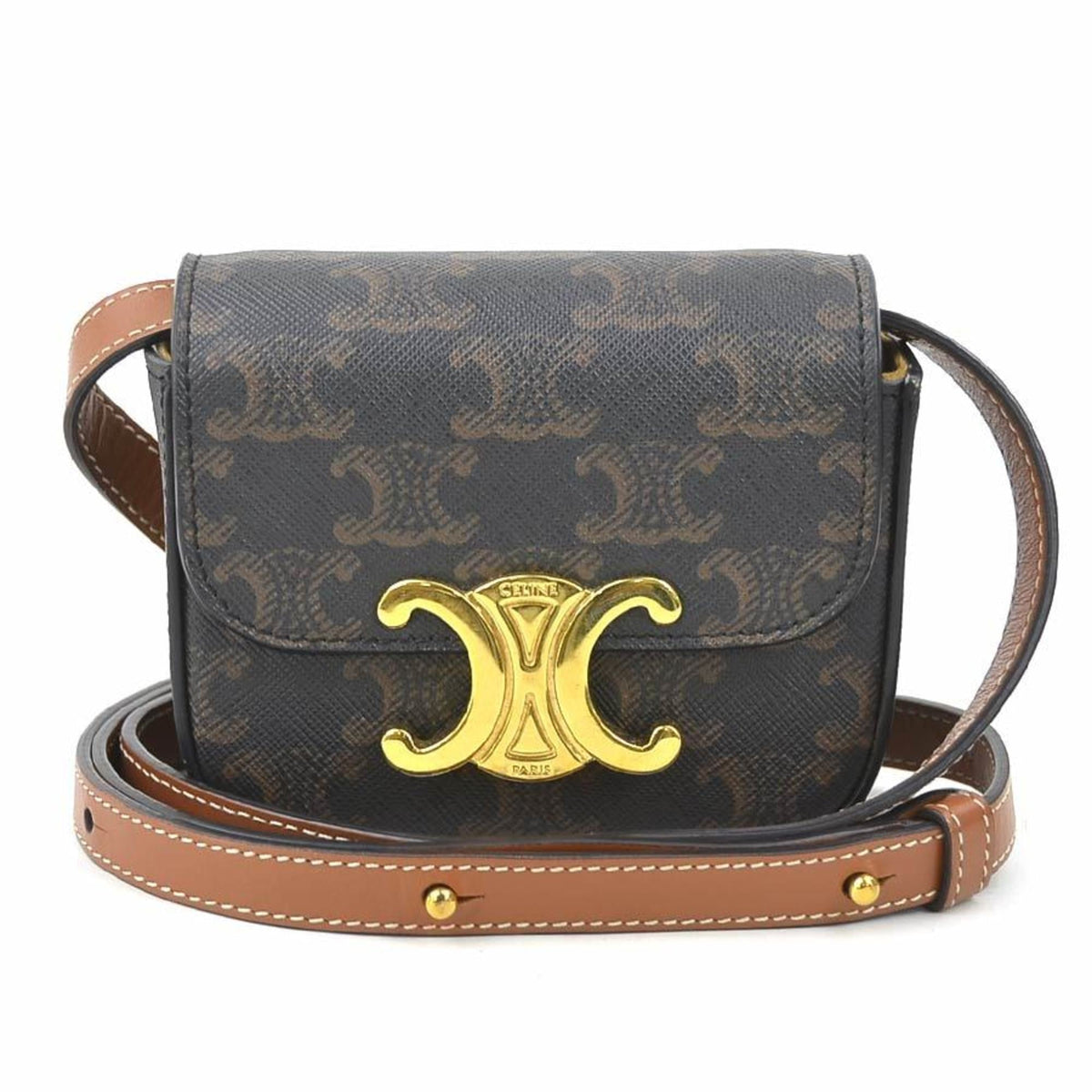 Celine Brown Coated Canvas Shoulder Bag (Pre-Owned)