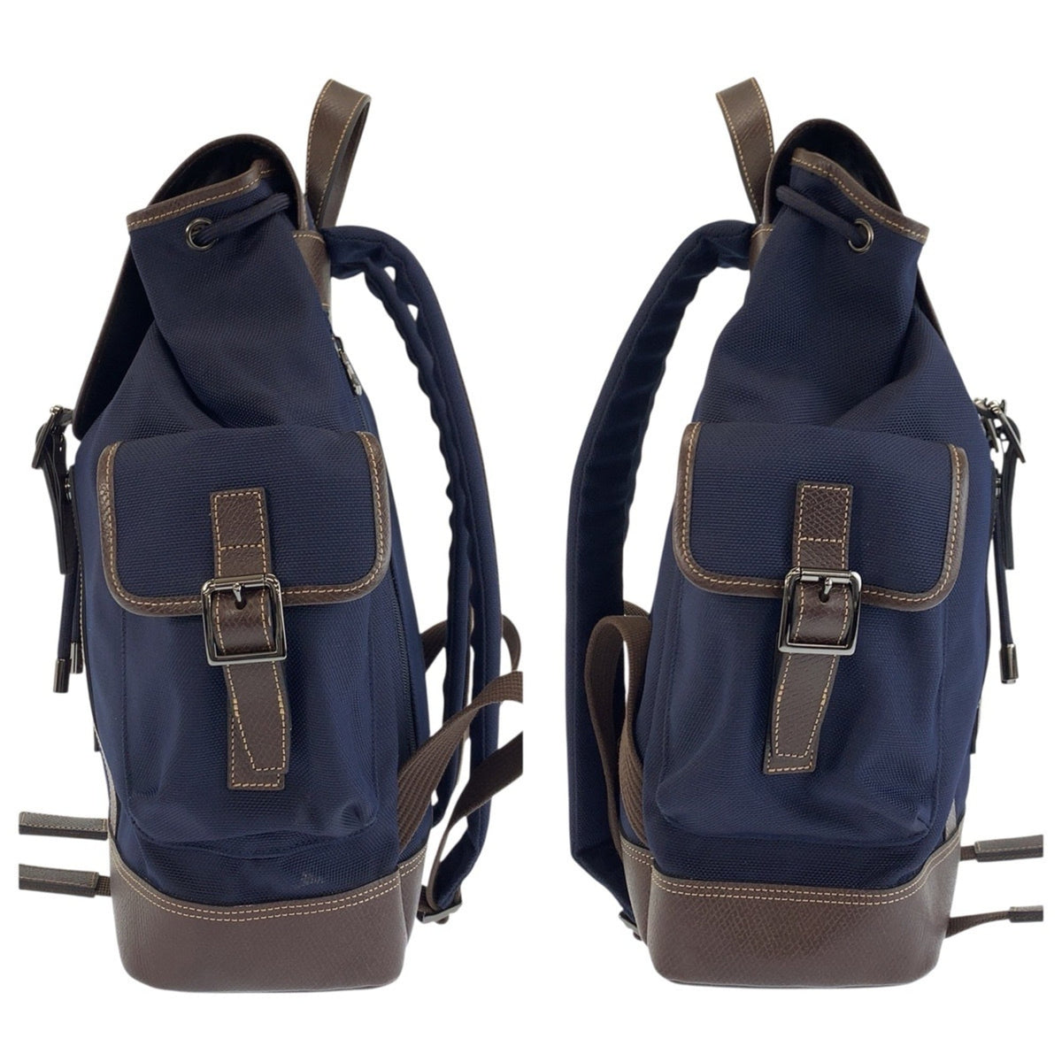 Longchamp Brown Navy Canvas Leather Backpack (Pre-Owned)