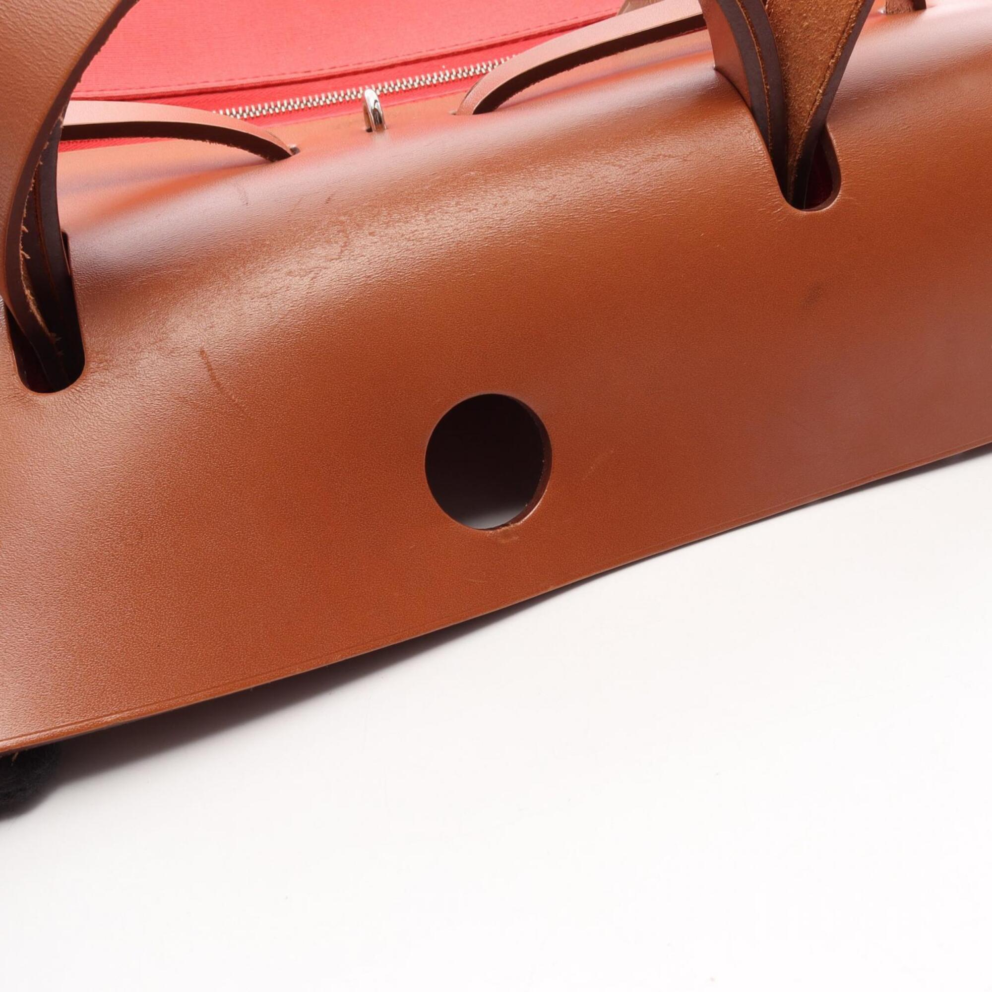Hermes Brown Red Color Rose Jaipur Canvas Leather Handbag (Pre-Owned)