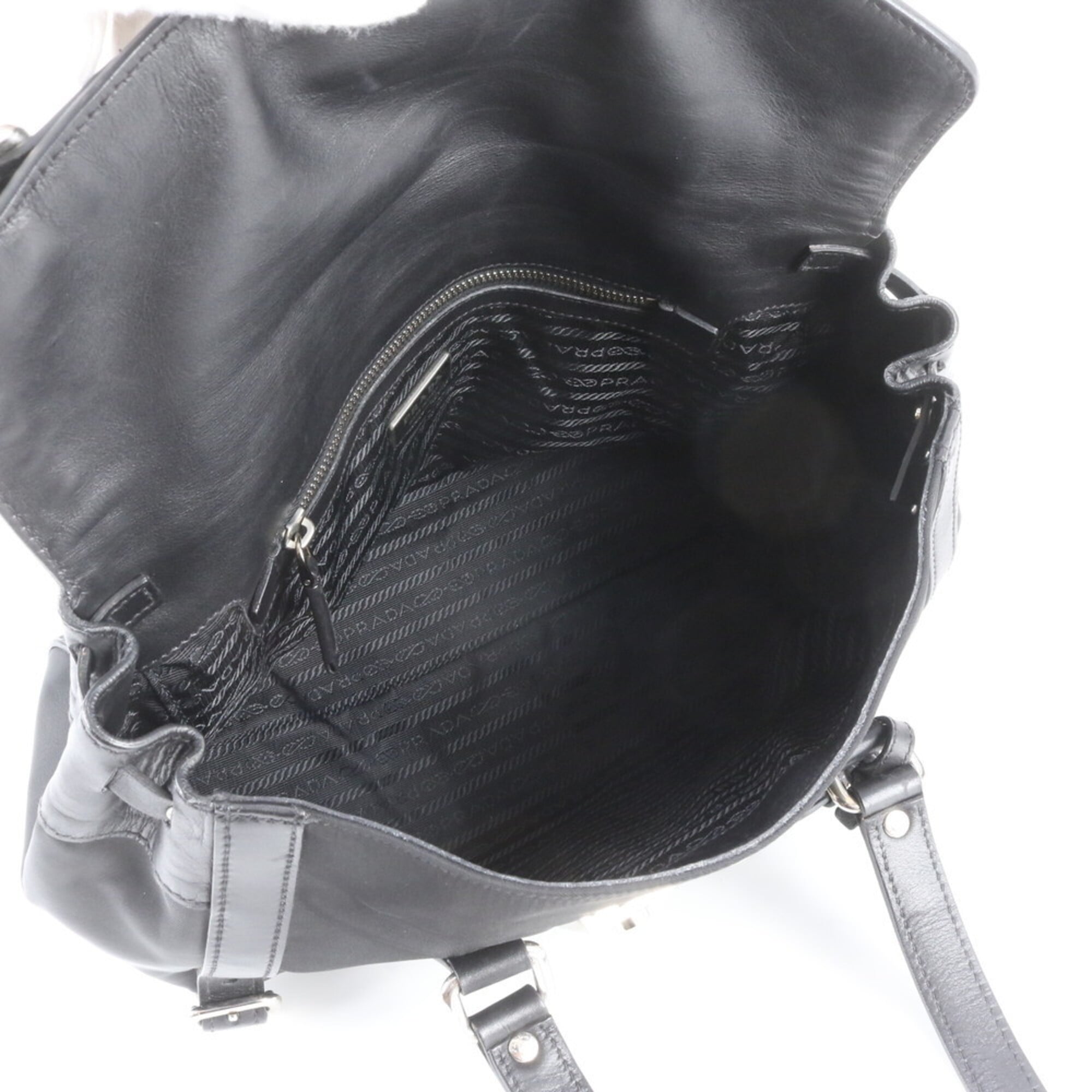 Prada Black Leather Nylon Handbag Shoulder Bag (Pre-Owned)