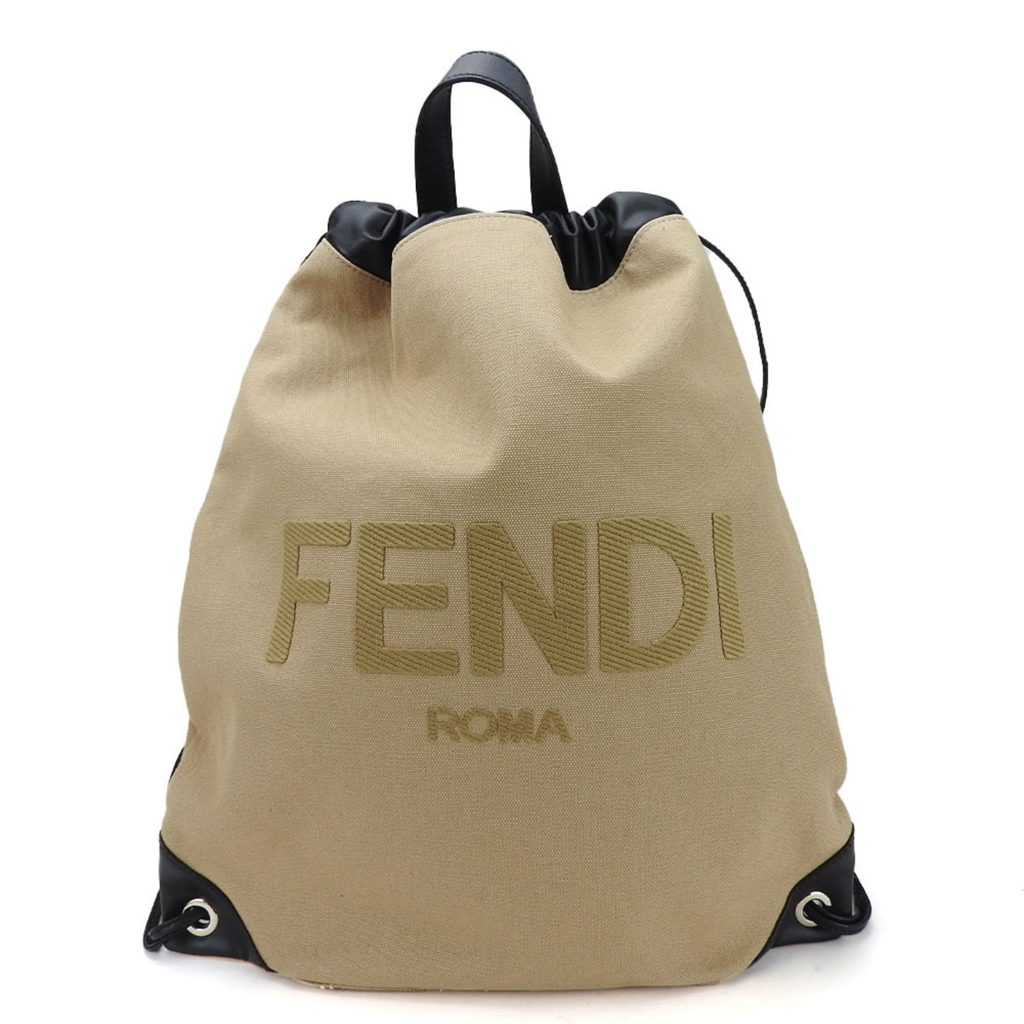 Fendi Beige Black Canvas Leather Backpack (Pre-Owned)