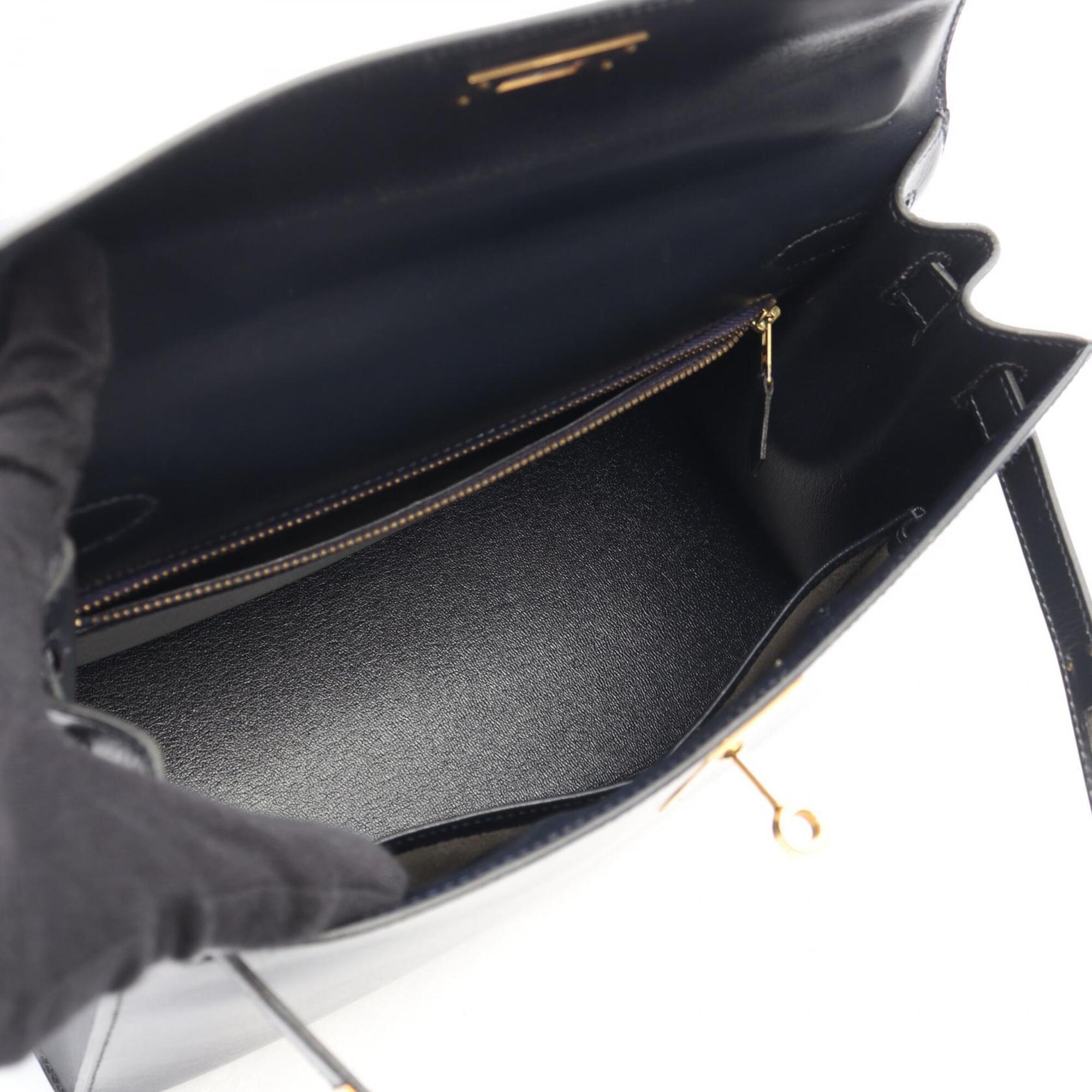 Hermes Blue Indigo Navy Box Calf Leather Handbag (Pre-Owned)