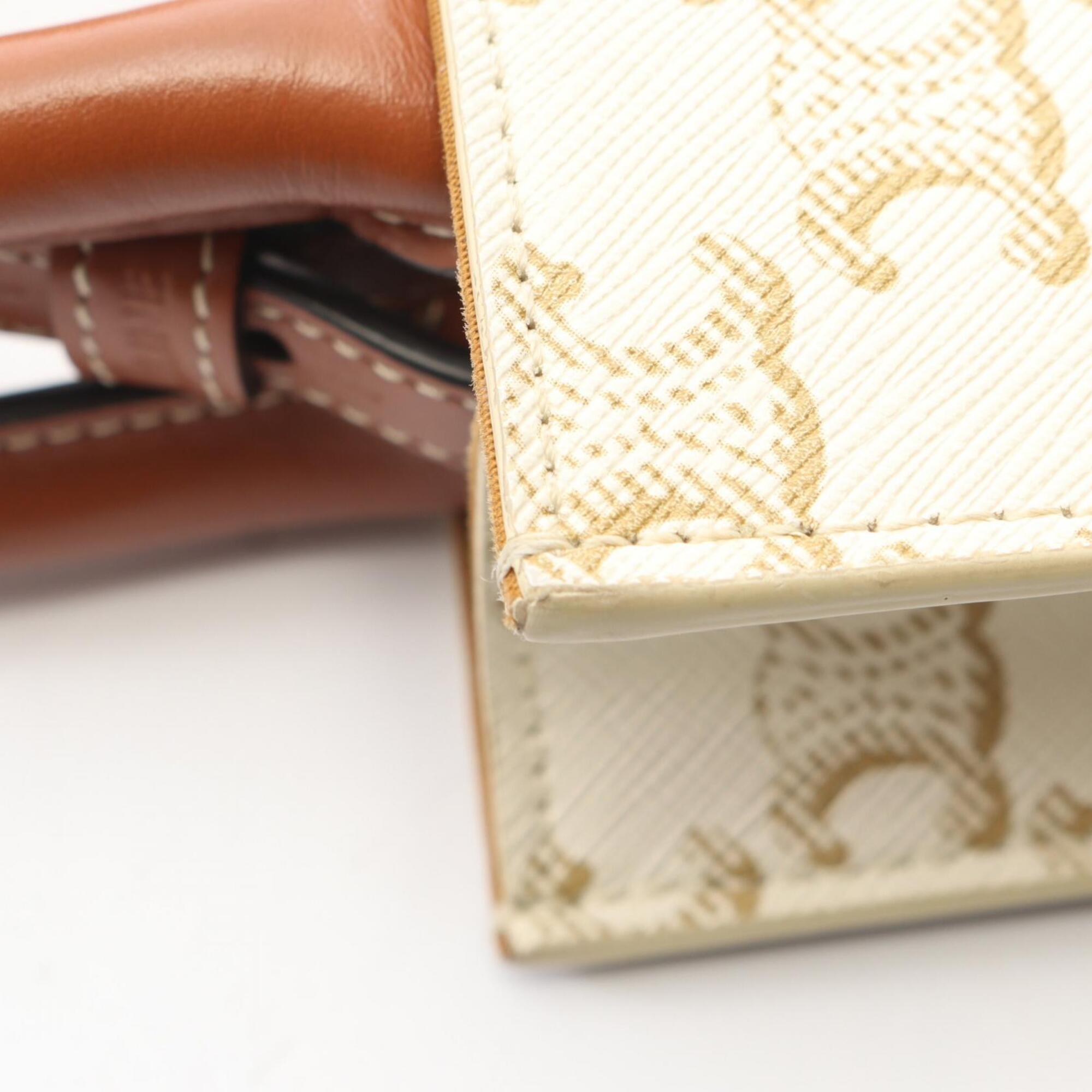 Celine Brown White Coated Canvas Leather Handbag (Pre-Owned)