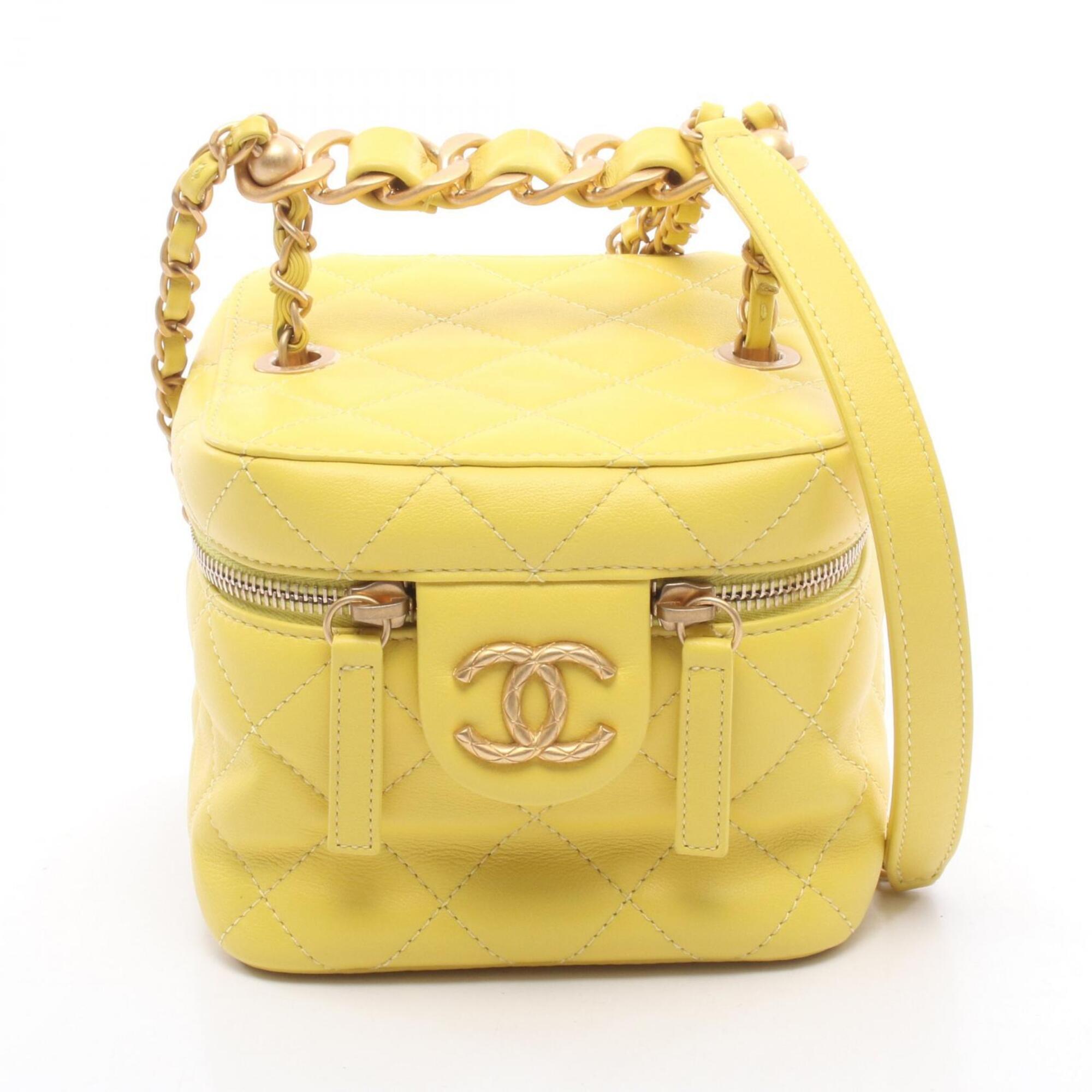 Chanel Yellow Leather Handbag Shoulder Bag (Pre-Owned)