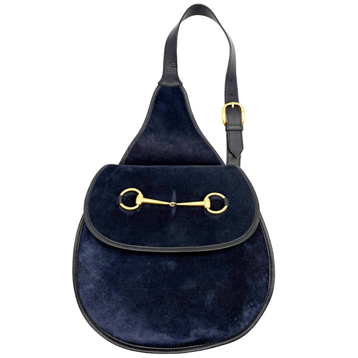 Gucci Navy Suede Leather Shoulder Bag Sling Bag (Pre-Owned)