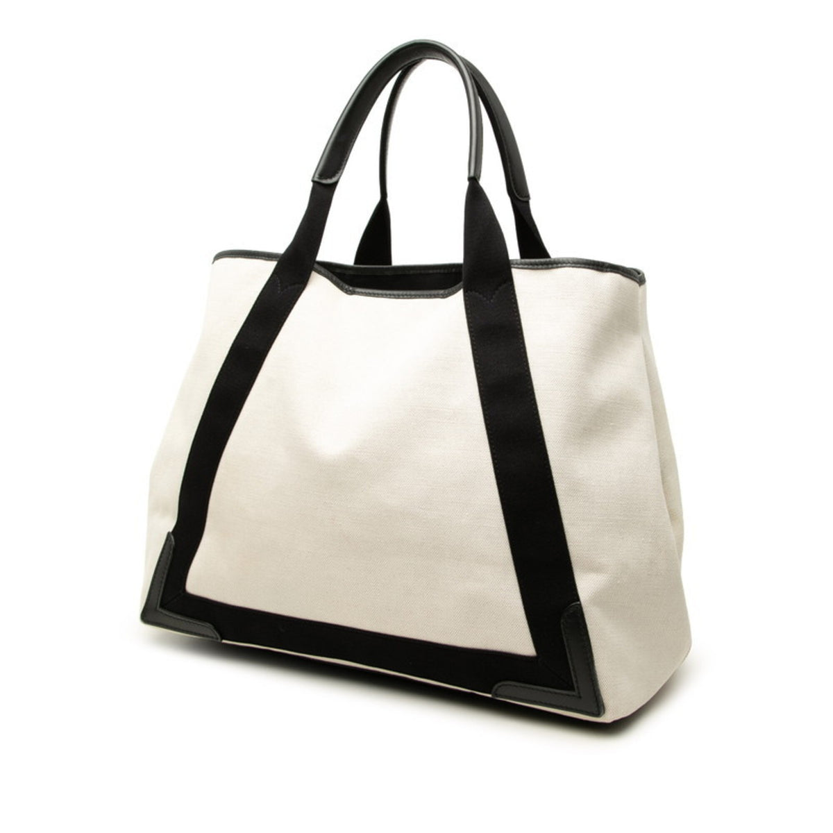 Balenciaga Black Ivory Canvas Leather Handbag Tote Bag (Pre-Owned)