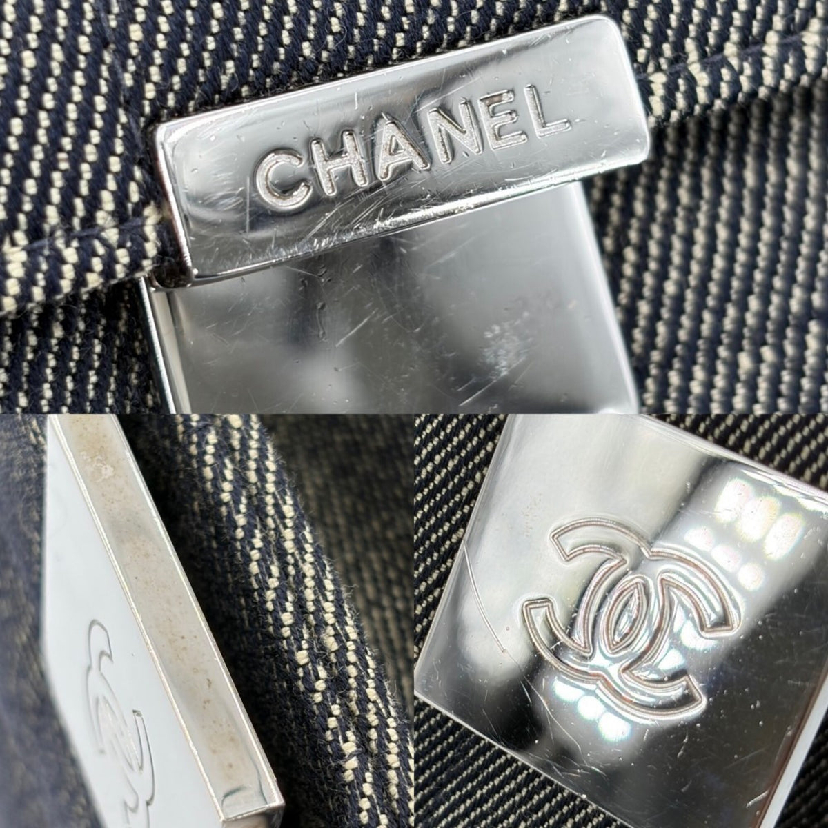 Chanel Gray Denim Handbag Shoulder Bag (Pre-Owned)