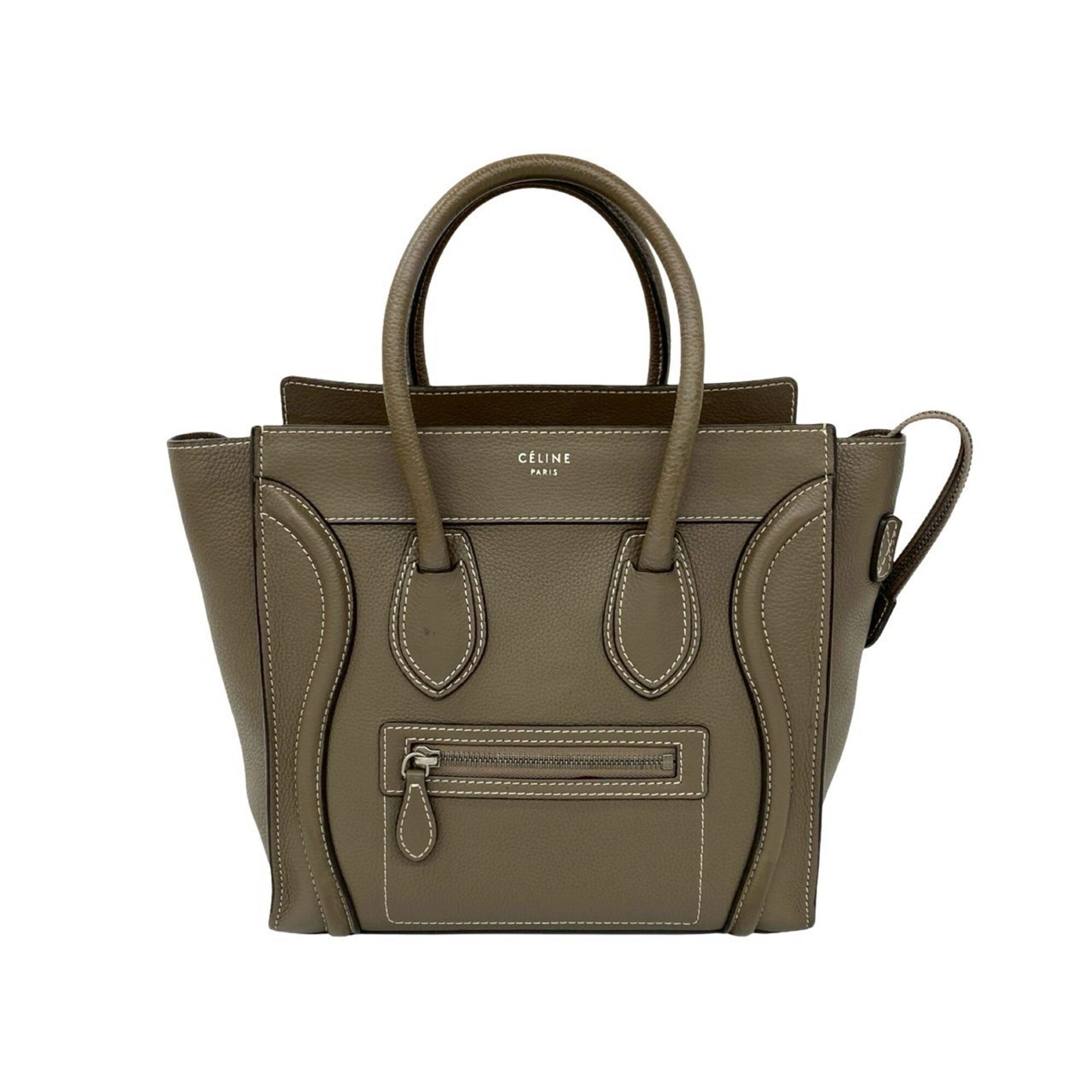 Celine Beige Gray Leather Boston Bag Handbag Tote Bag (Pre-Owned)