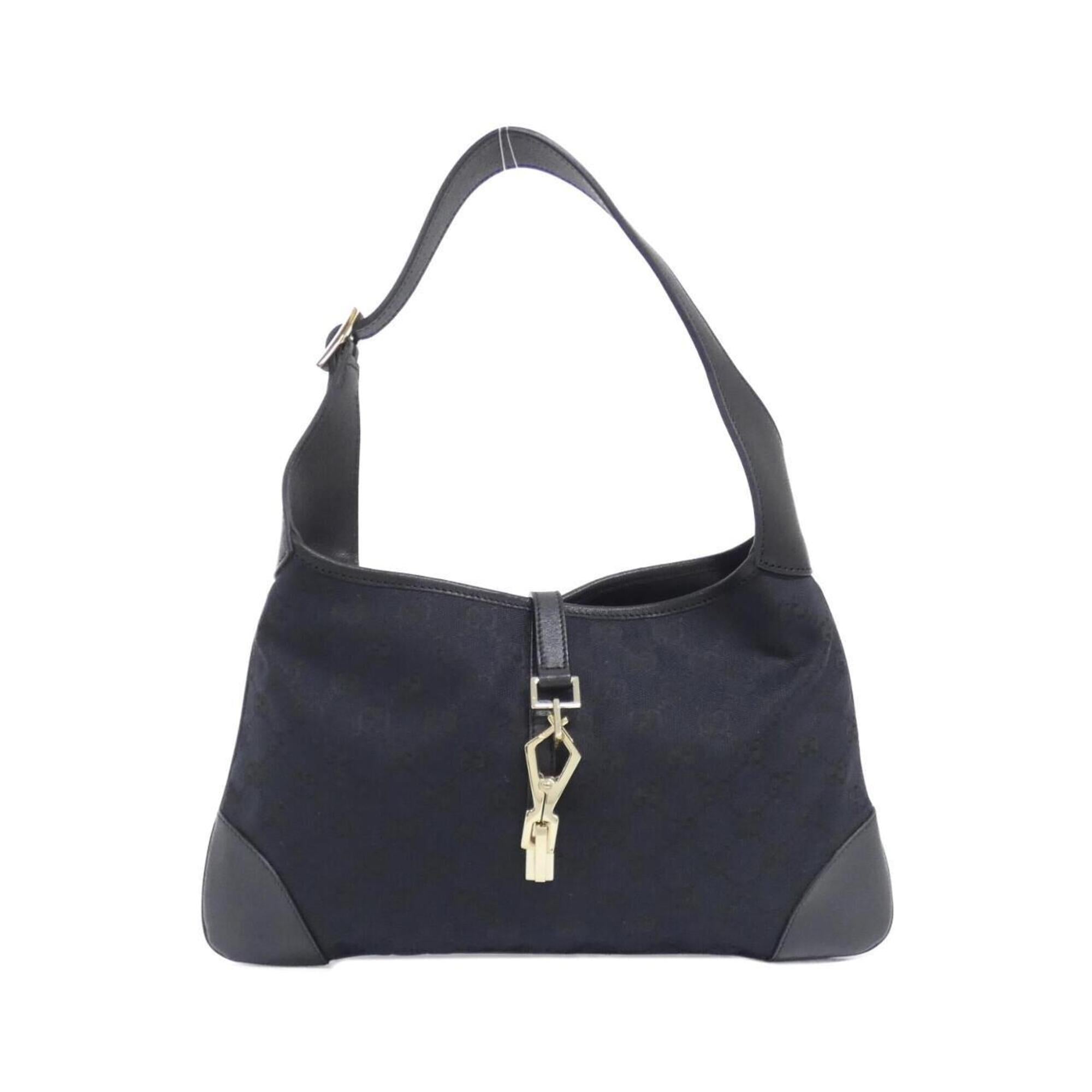 Gucci Black Gg Canvas Leather Shoulder Bag (Pre-Owned)