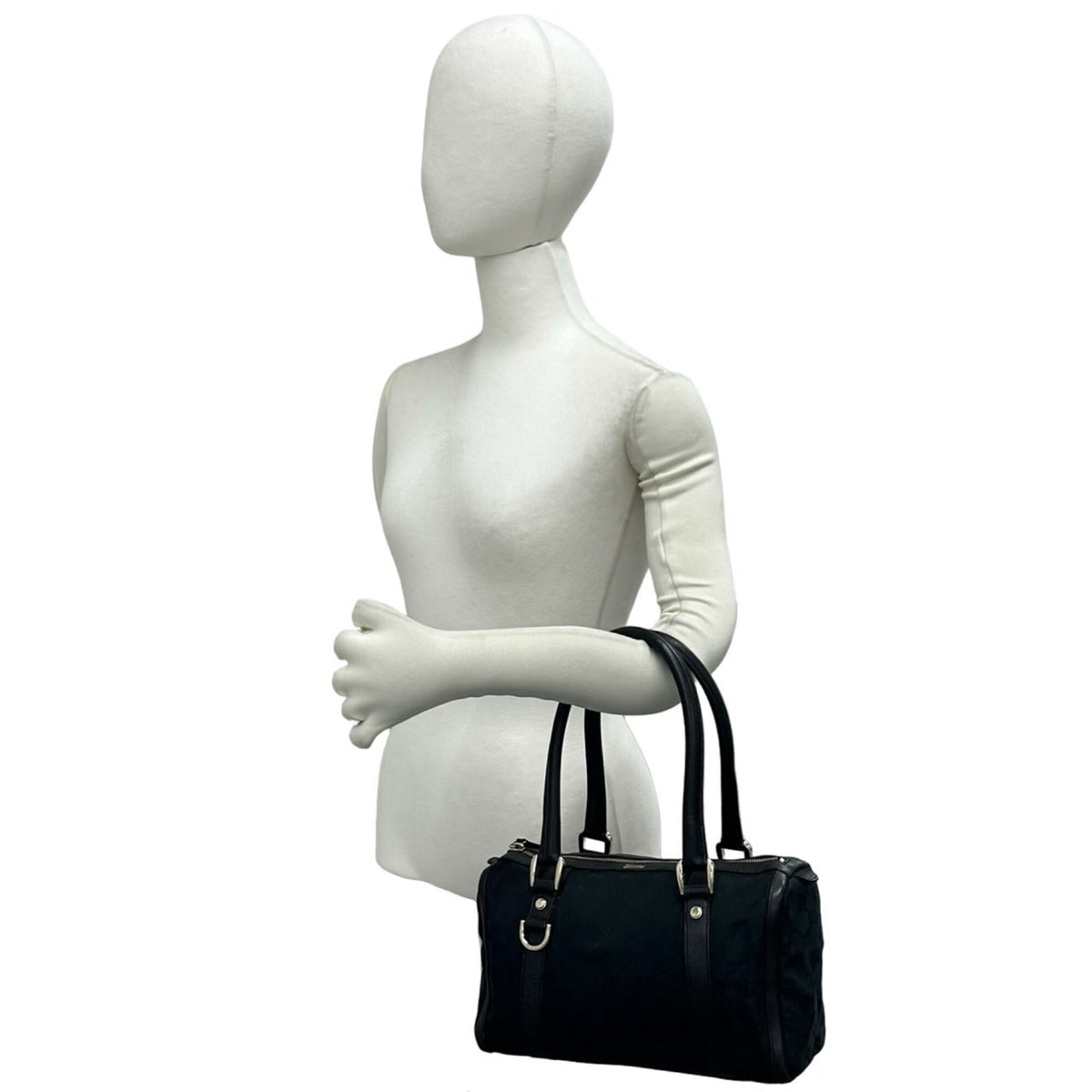 Gucci Black Canvas Leather Boston Bag Handbag (Pre-Owned)