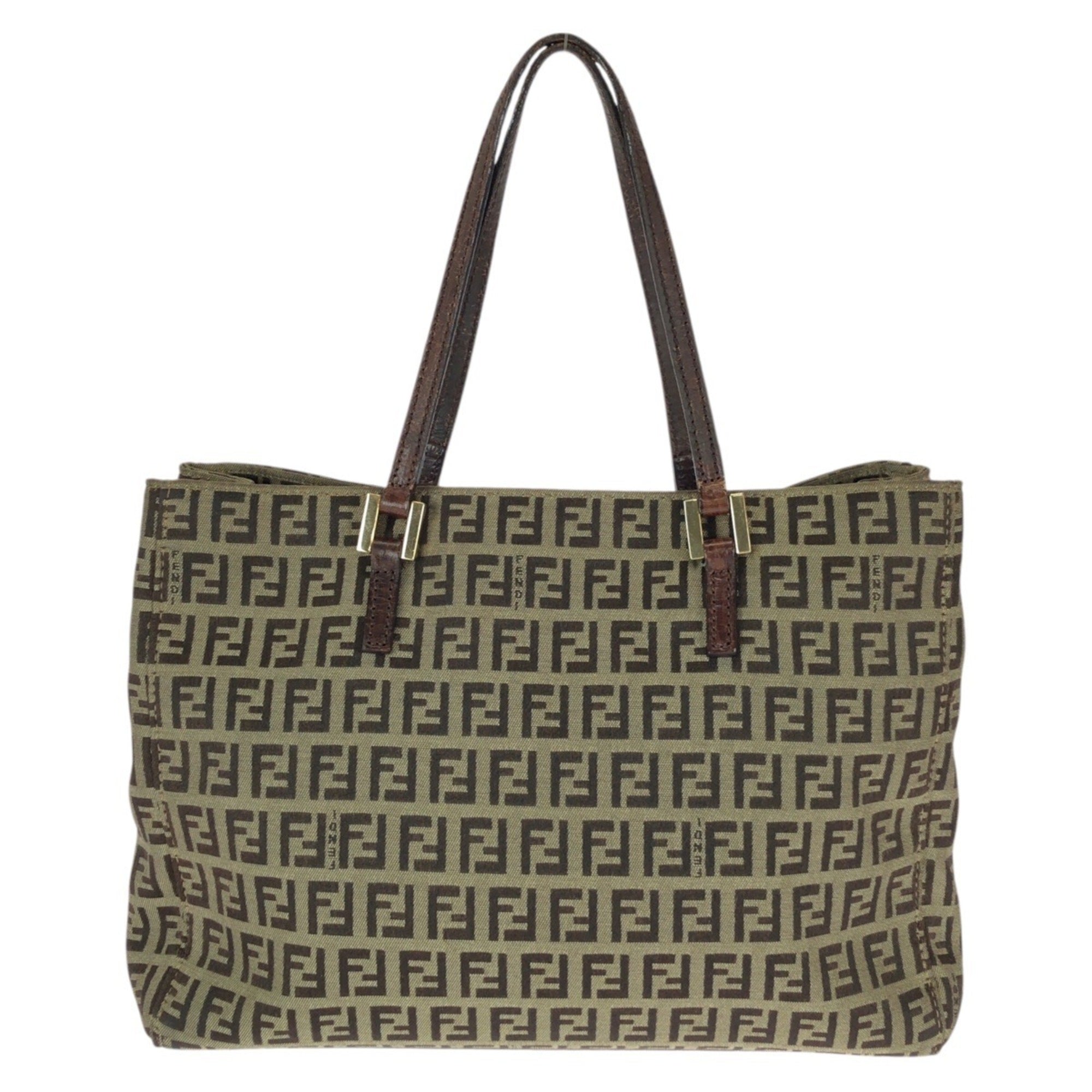 Fendi Beige Brown Canvas Leather Handbag (Pre-Owned)