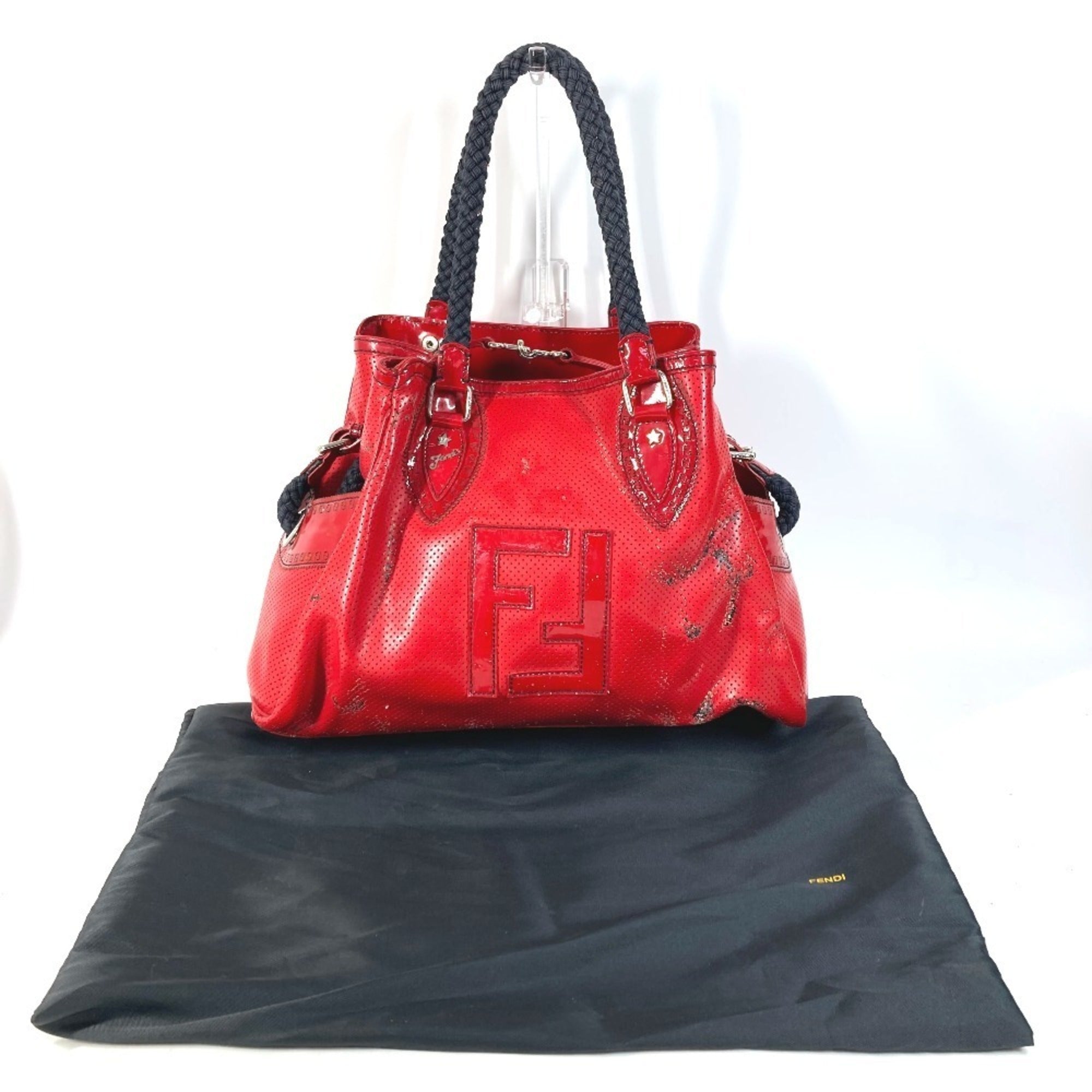 Fendi Black Red Color Shoulder Bag Tote Bag (Pre-Owned)