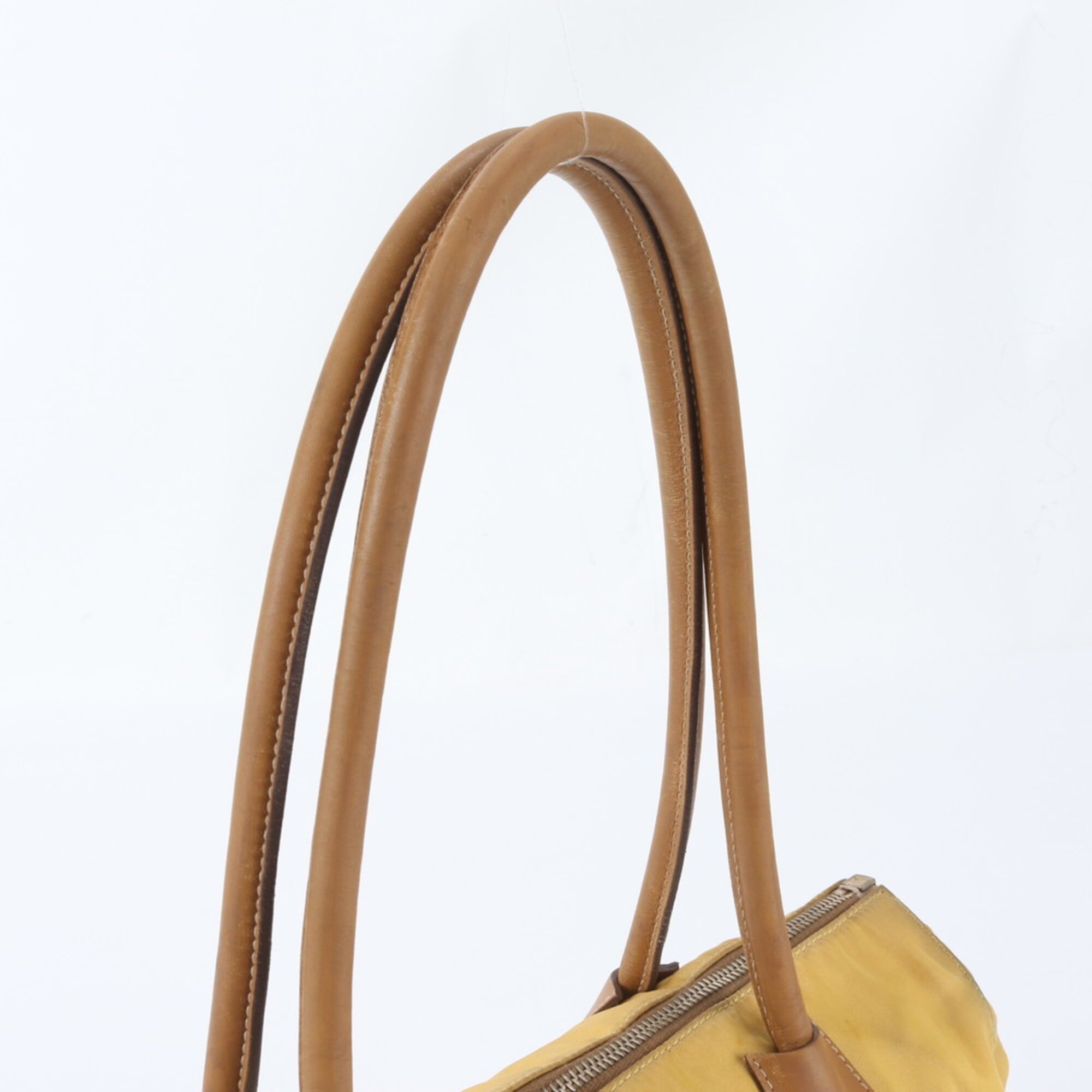 Prada Brown Yellow Nylon Leather Handbag Shoulder Bag Tote Bag (Pre-Owned)