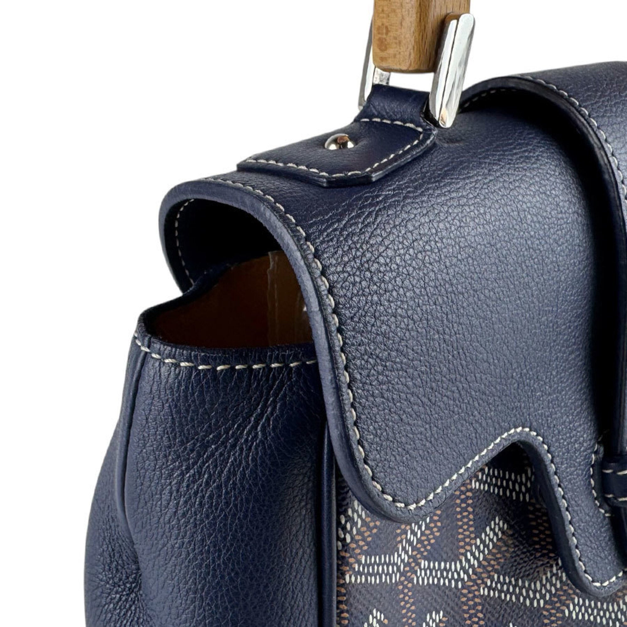 Goyard Navy Coated Canvas Leather Handbag Shoulder Bag (Pre-Owned)