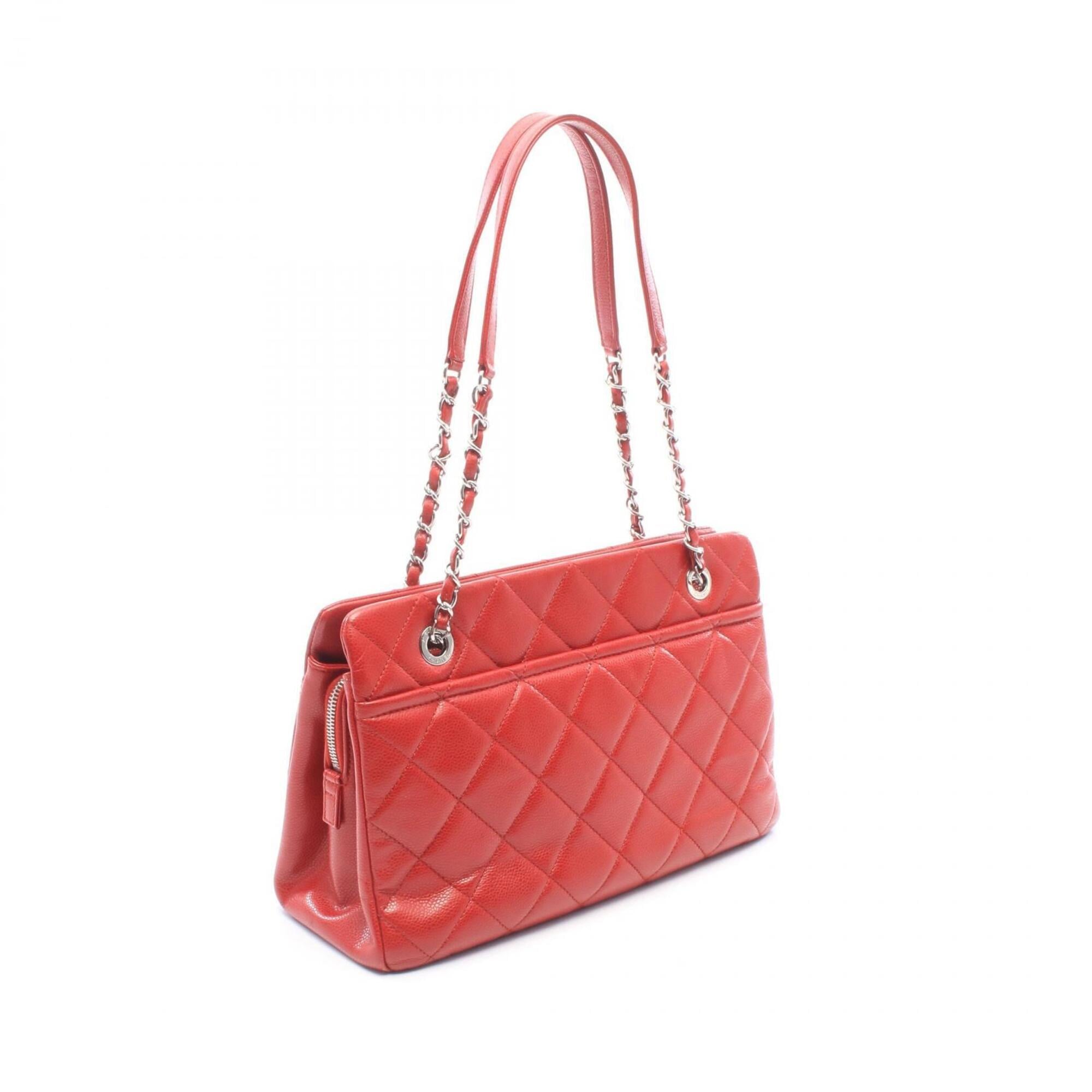 Chanel Red Color Grained Calfskin Handbag Tote Bag (Pre-Owned)