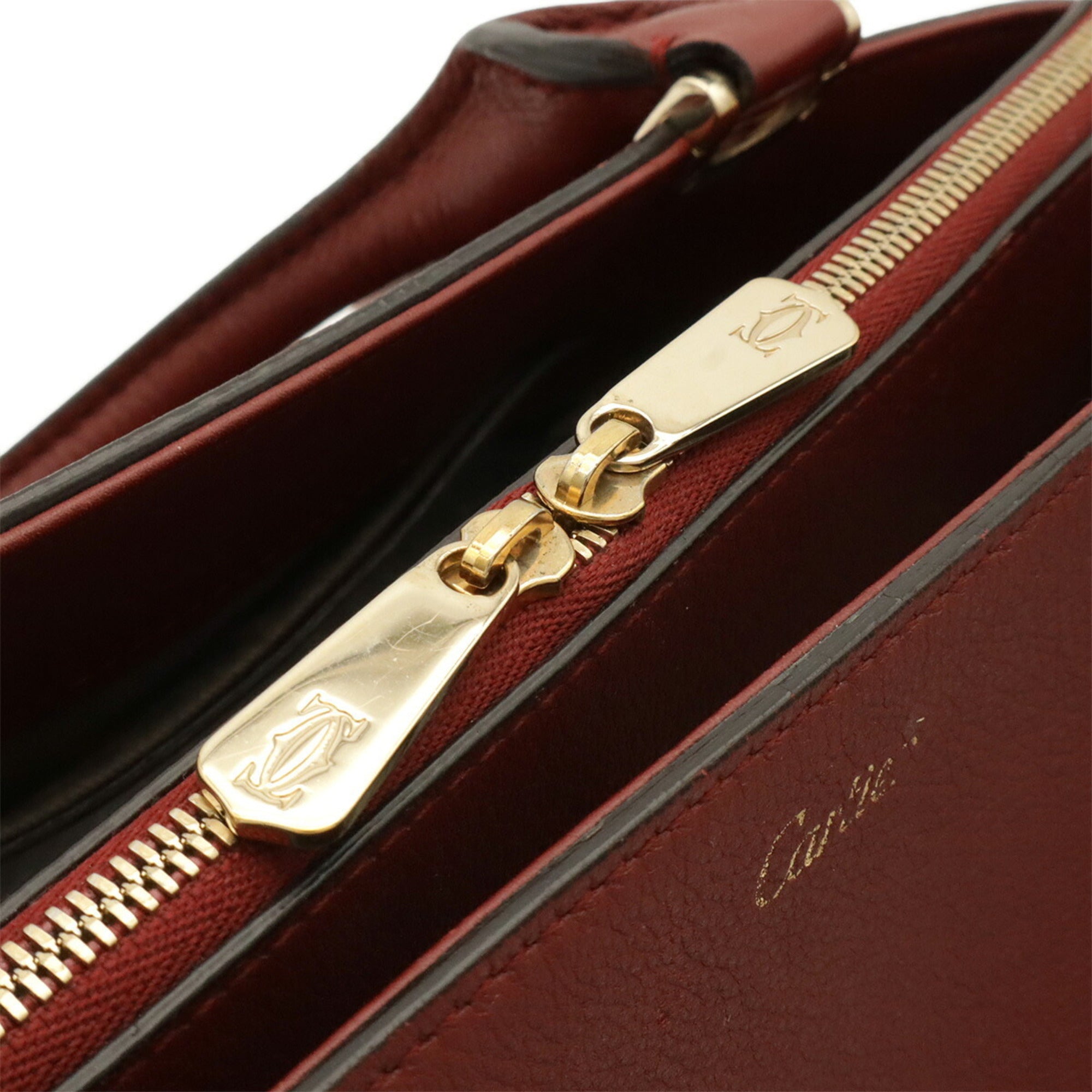 Cartier Bordeaux Leather Handbag Shoulder Bag (Pre-Owned)